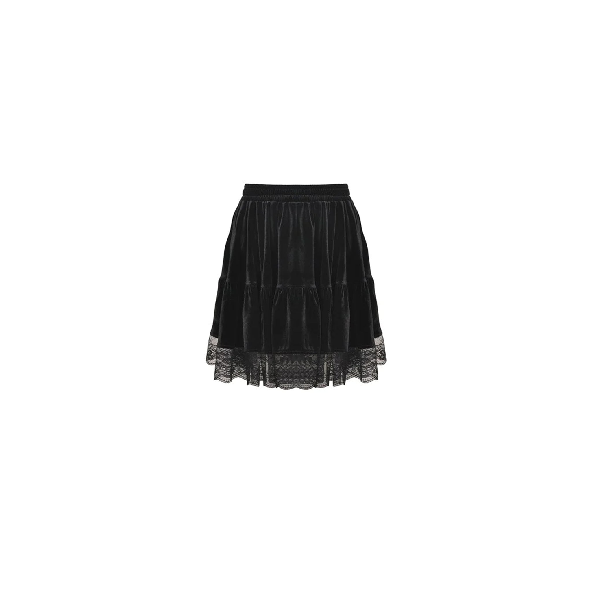 Lace Trim Velvet Skirt
