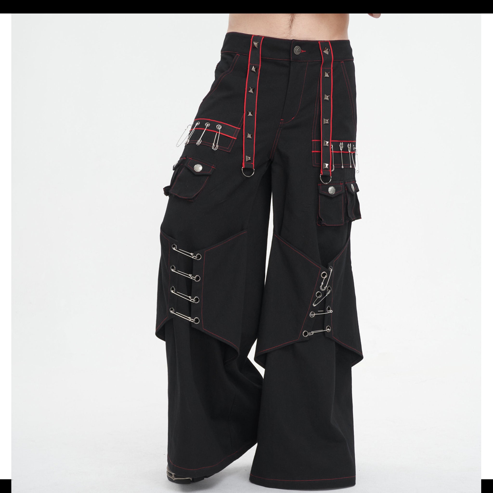 Red Black Wide Leg Pin Pants