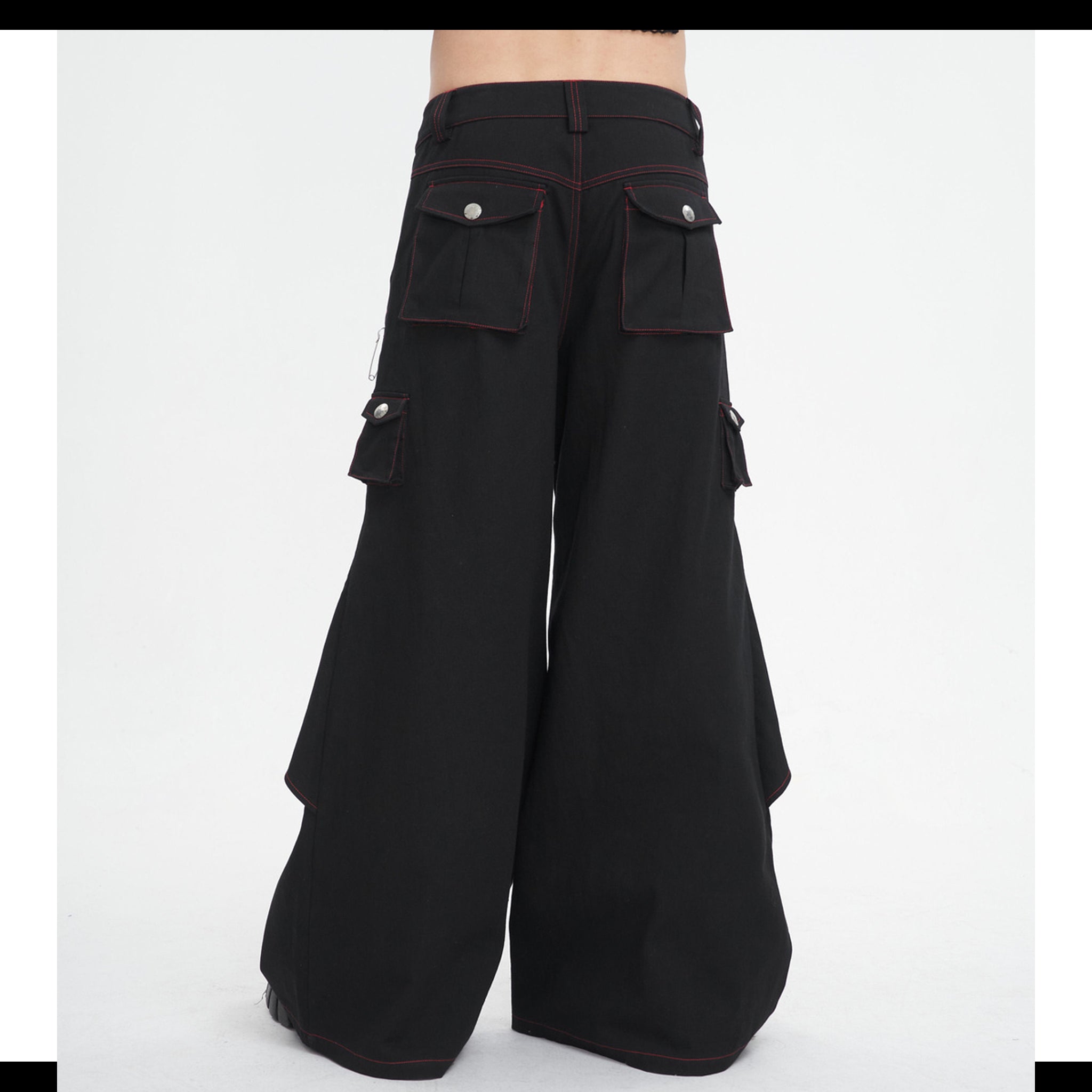 Red Black Wide Leg Pin Pants