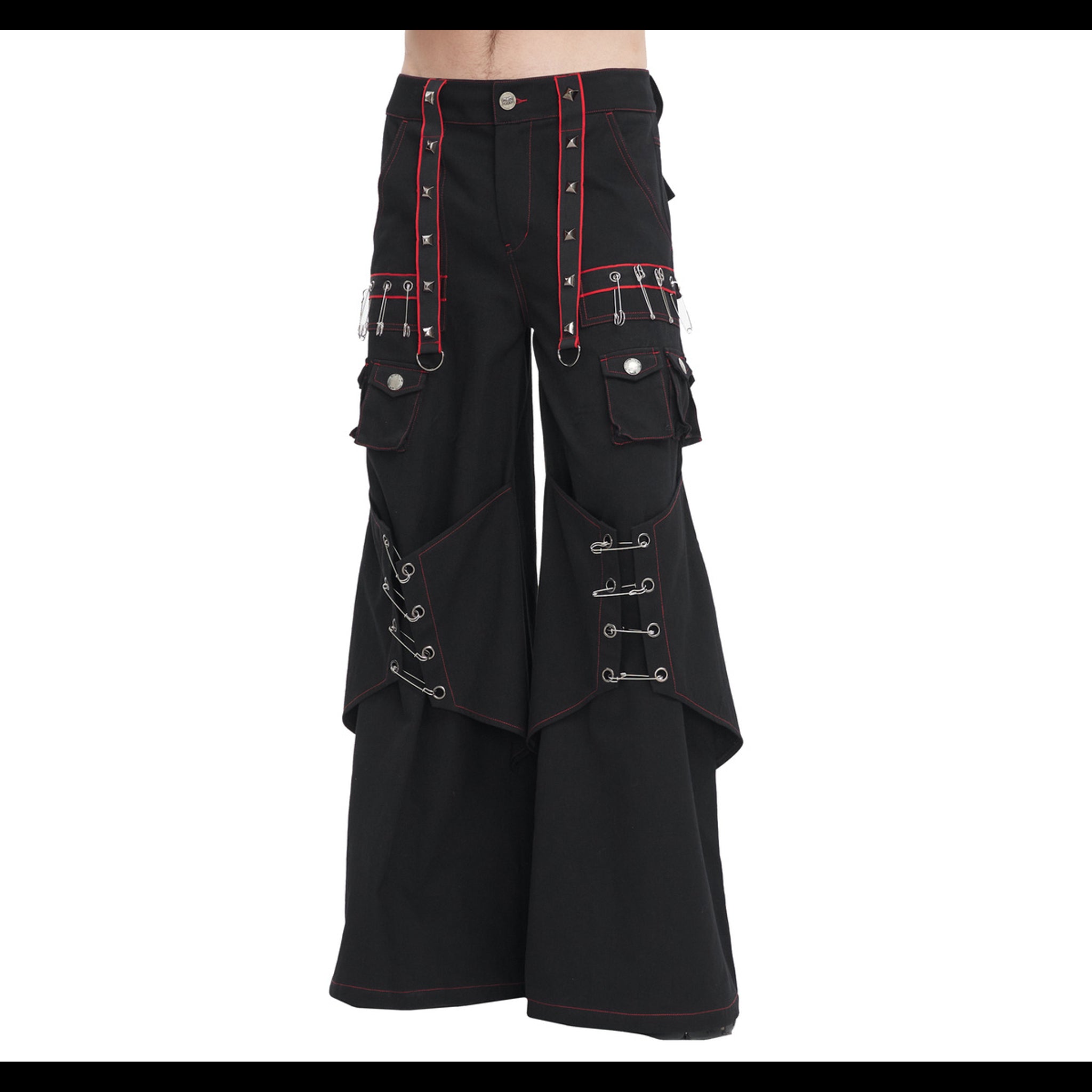 Red Black Wide Leg Pin Pants