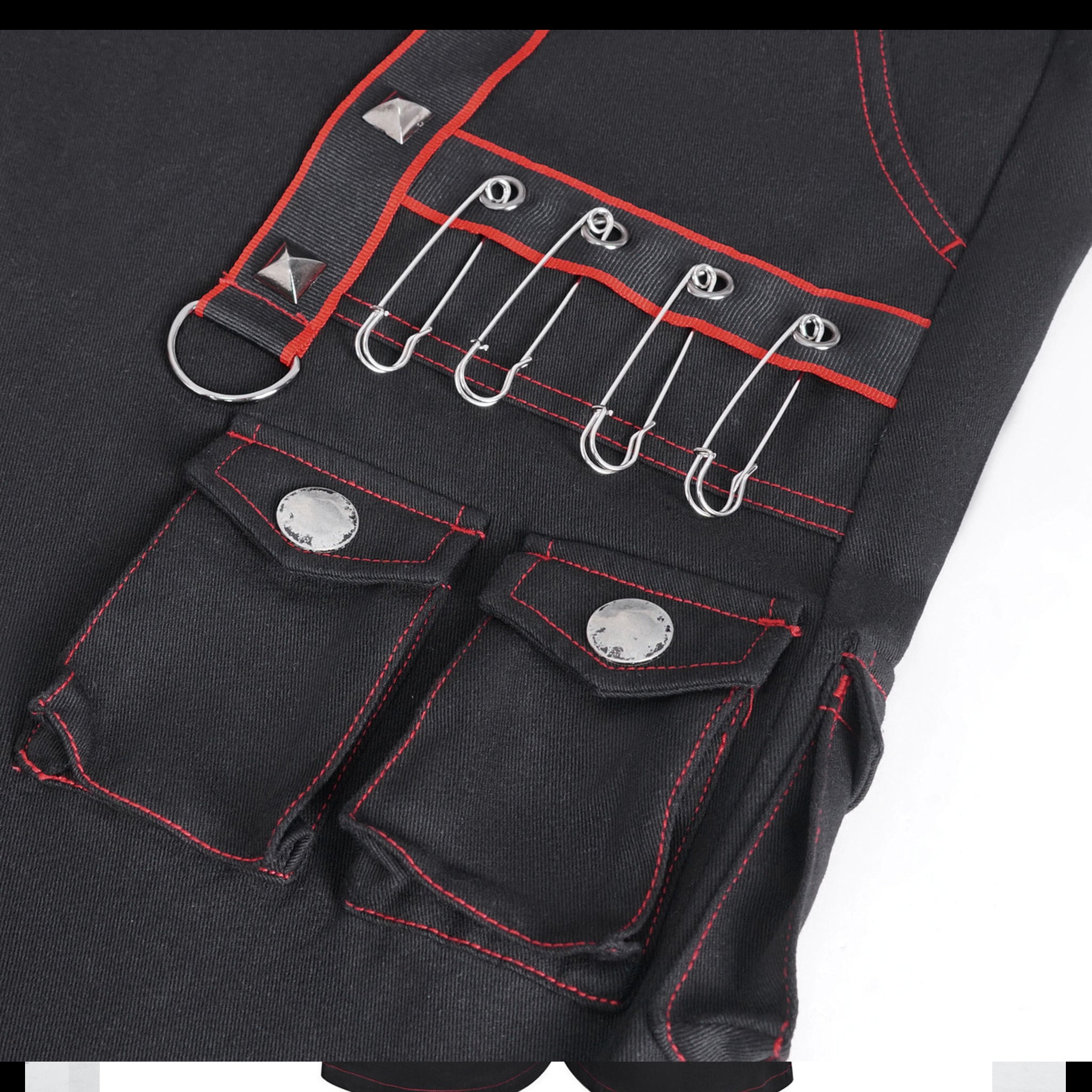 Red Black Wide Leg Pin Pants