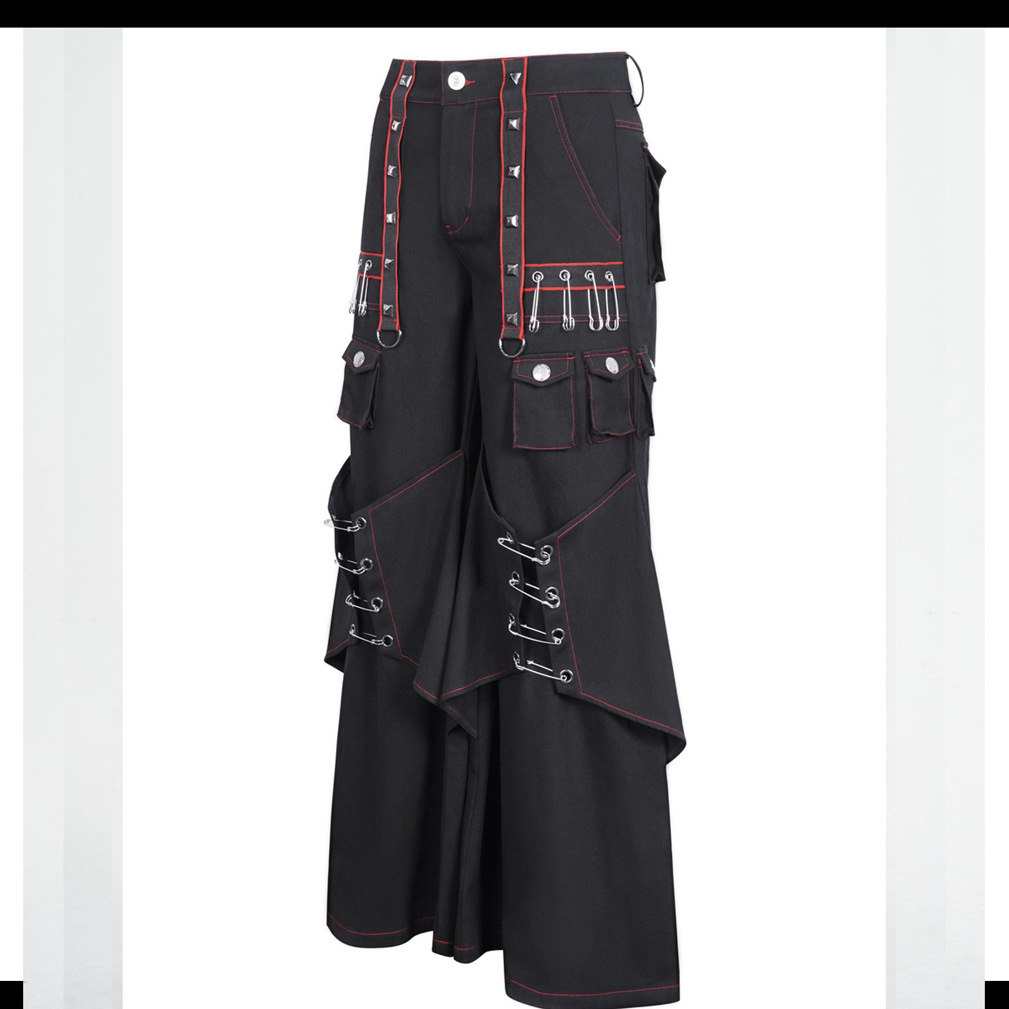 Red Black Wide Leg Pin Pants