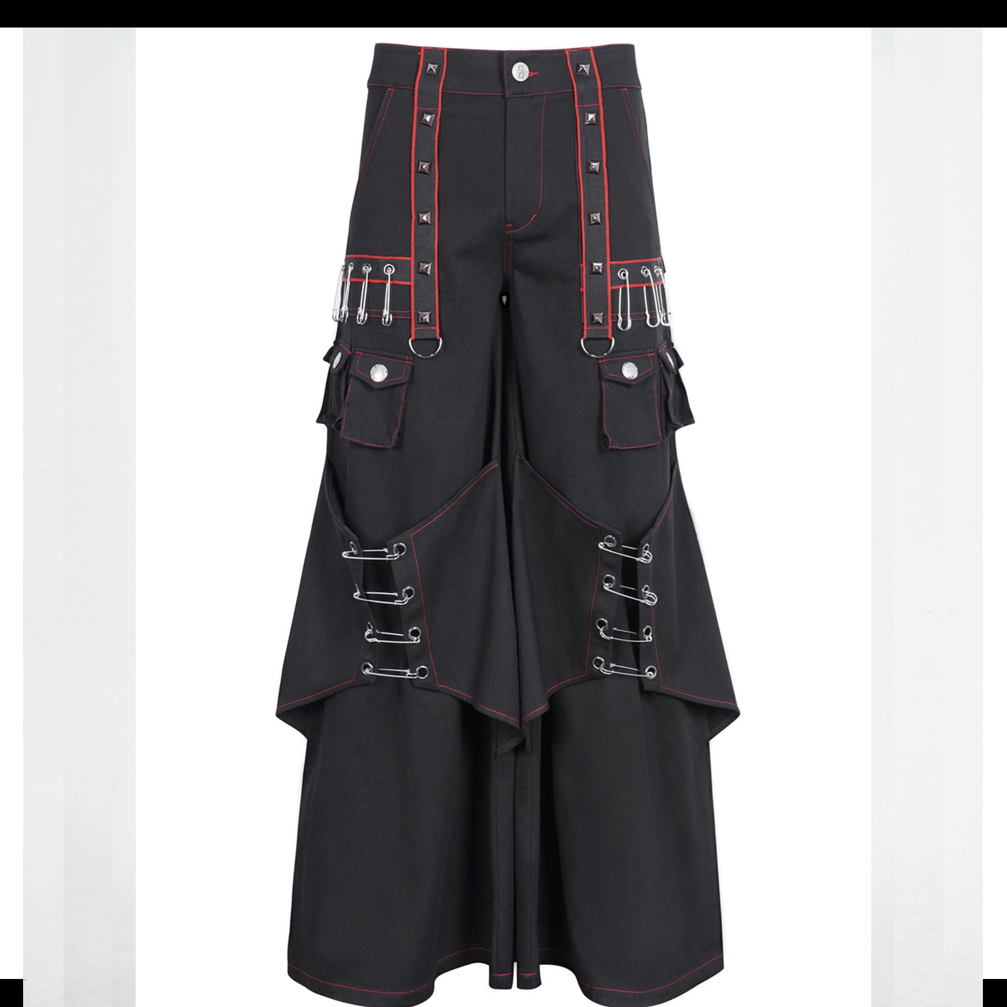 Red Black Wide Leg Pin Pants