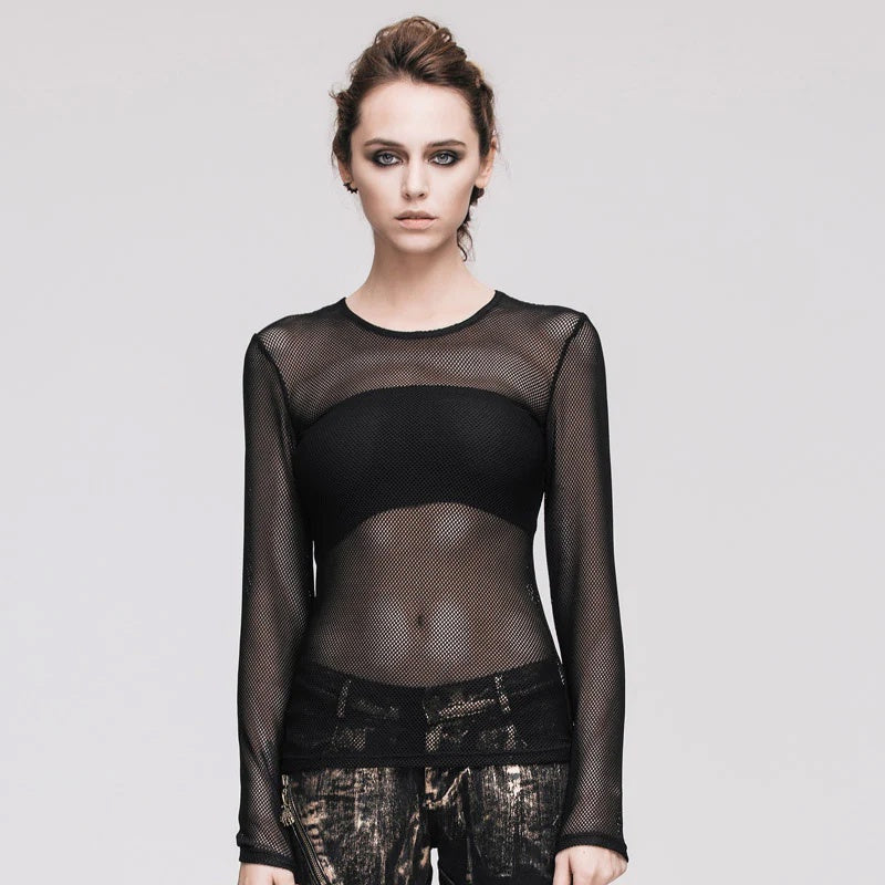 long sleeve slim fishnet top