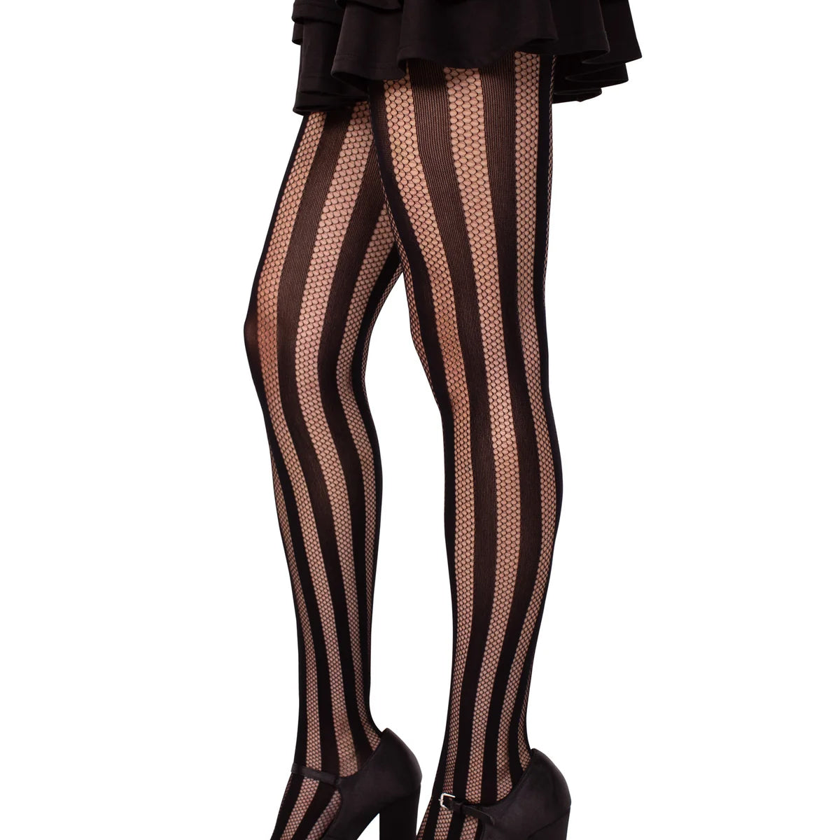 Net And Opaque Stiped Tights