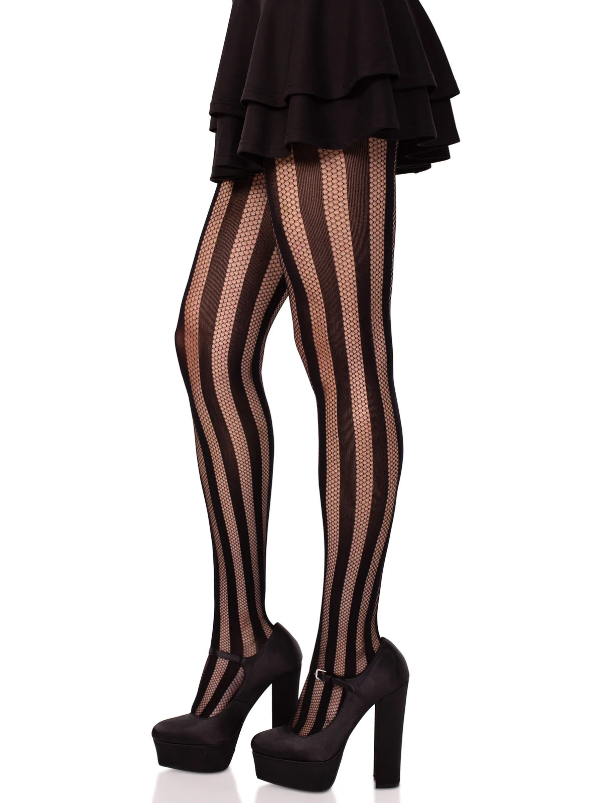 Net And Opaque Stiped Tights