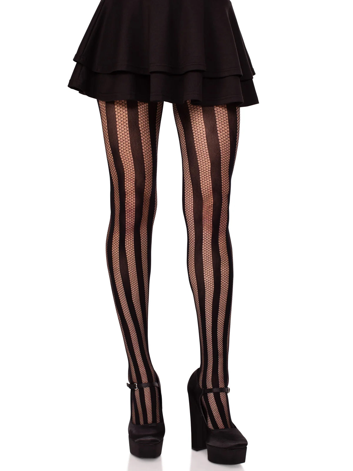 Net And Opaque Stiped Tights