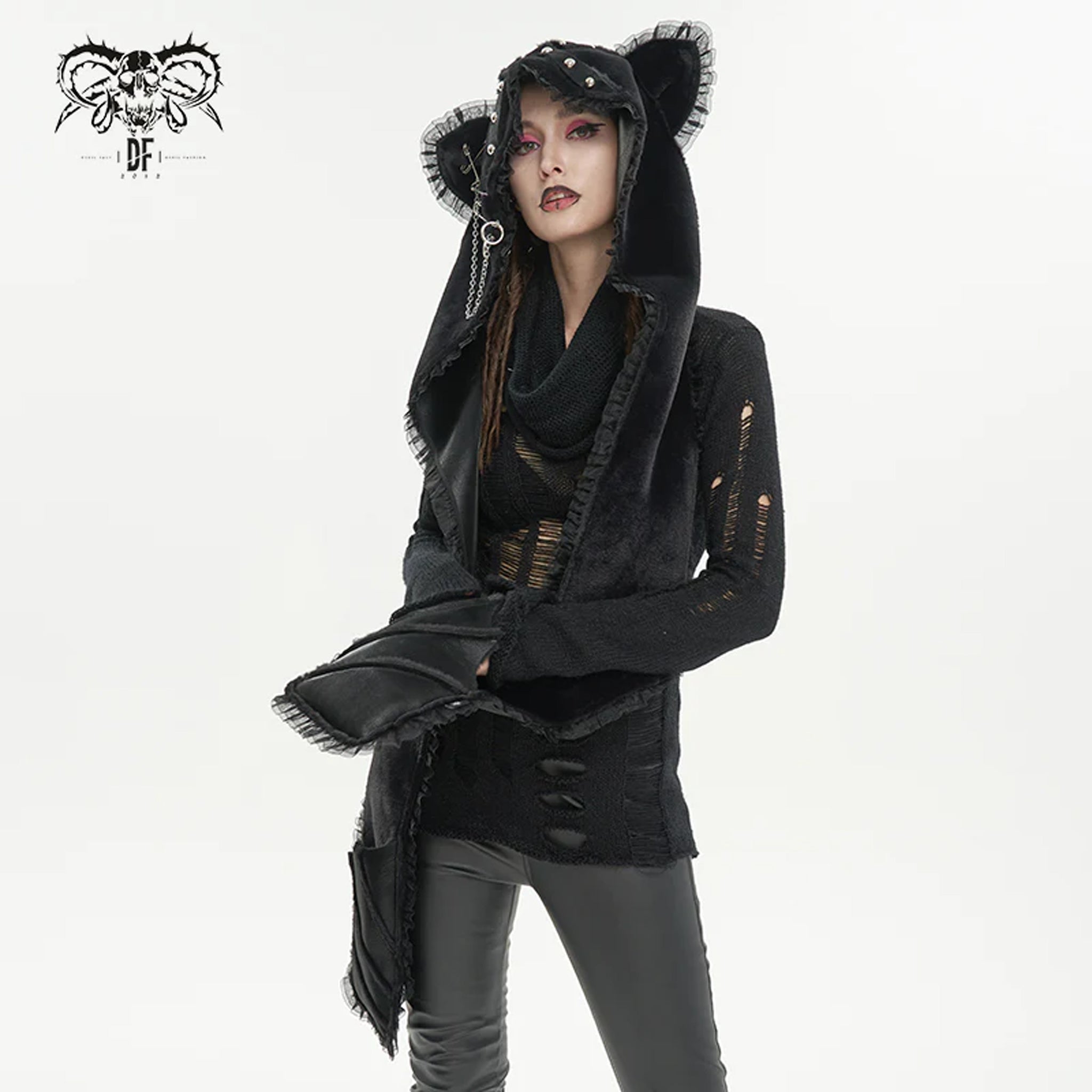 Black Bat Ears Punk Hooded Scarf