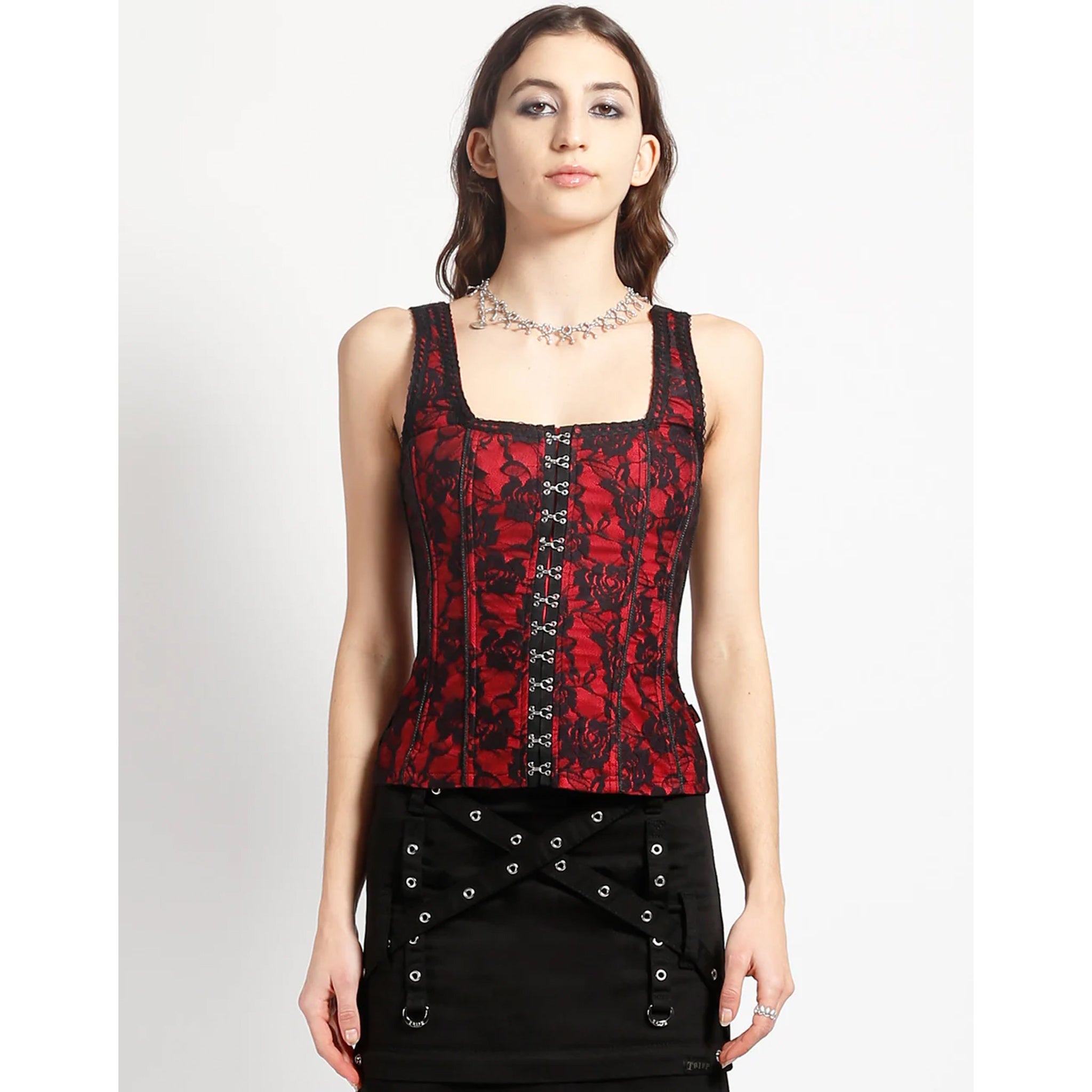 Hook Eye Lace Corset Red