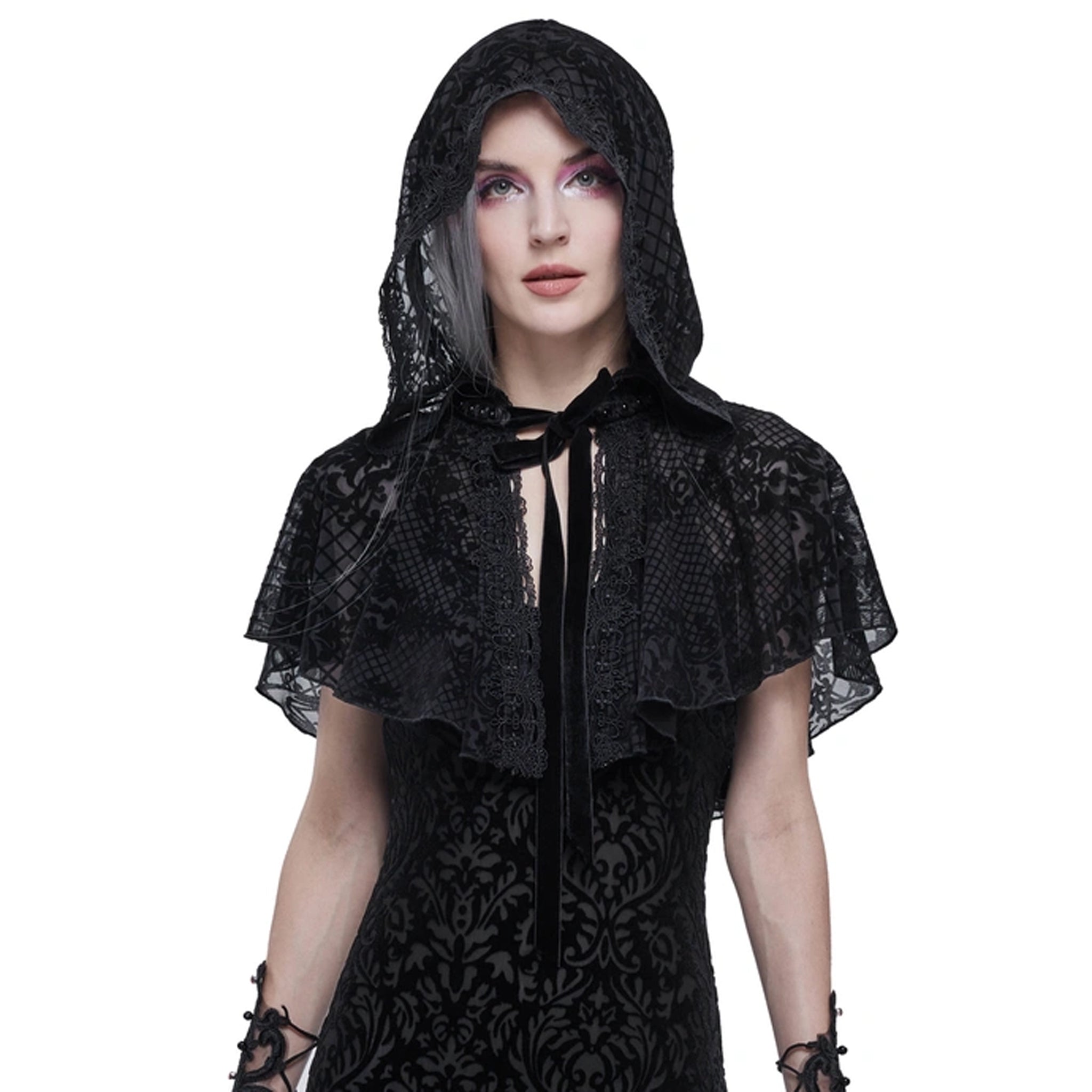 Velvet Mesh Hooded Caplet