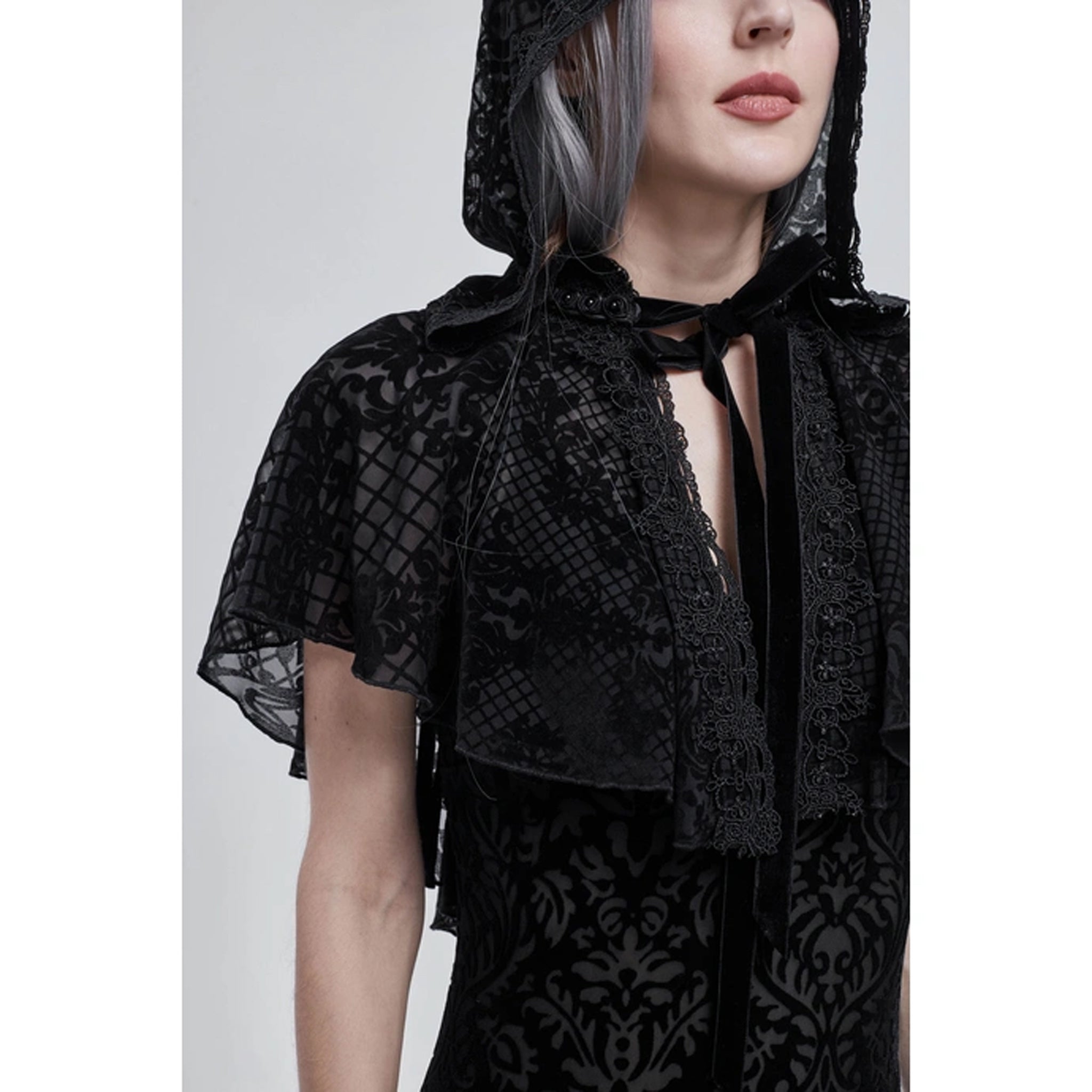 Velvet Mesh Hooded Caplet