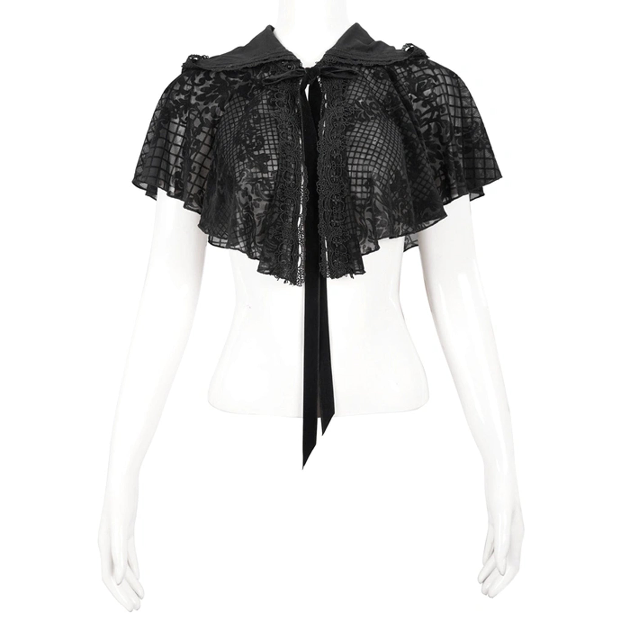 Velvet Mesh Hooded Caplet