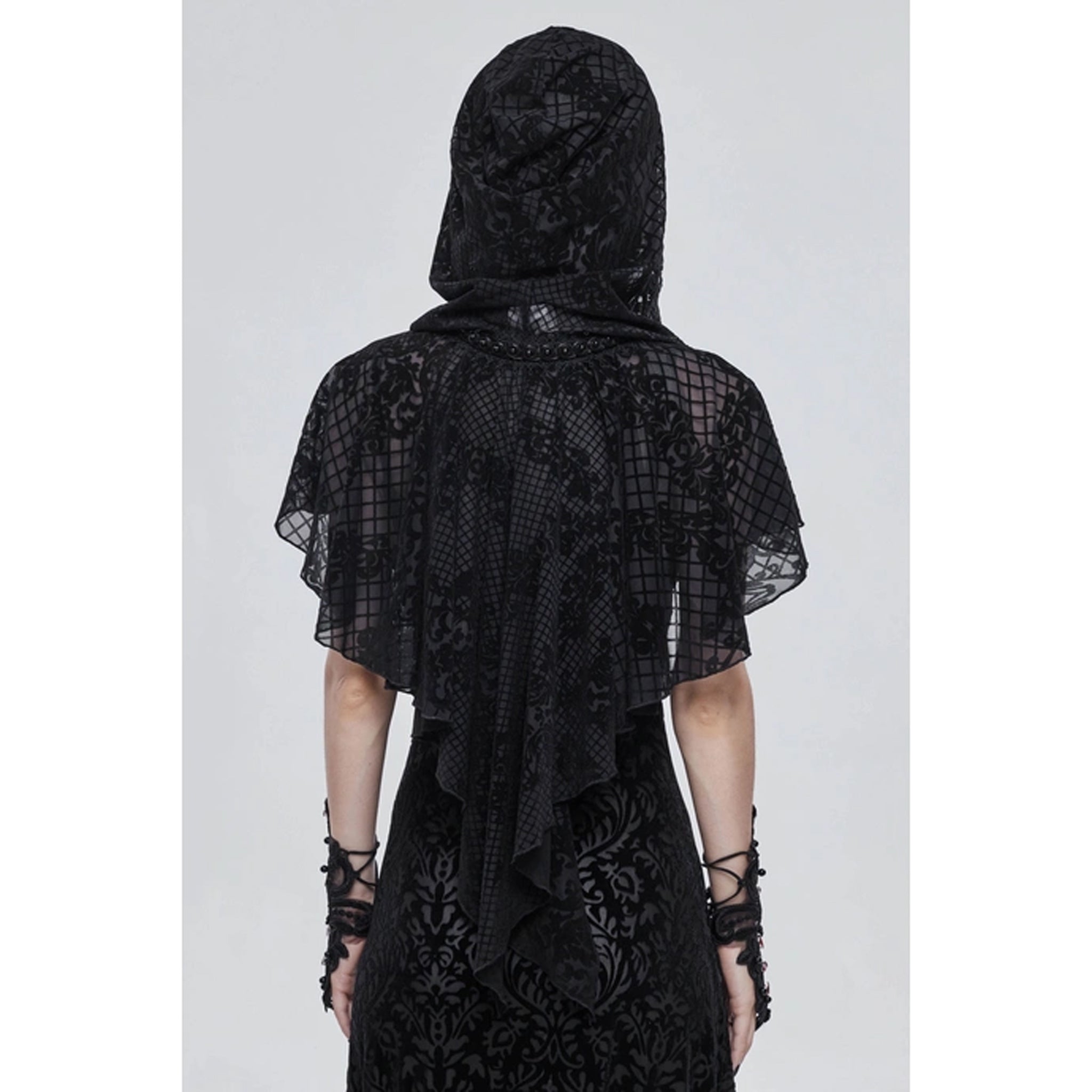 Velvet Mesh Hooded Caplet