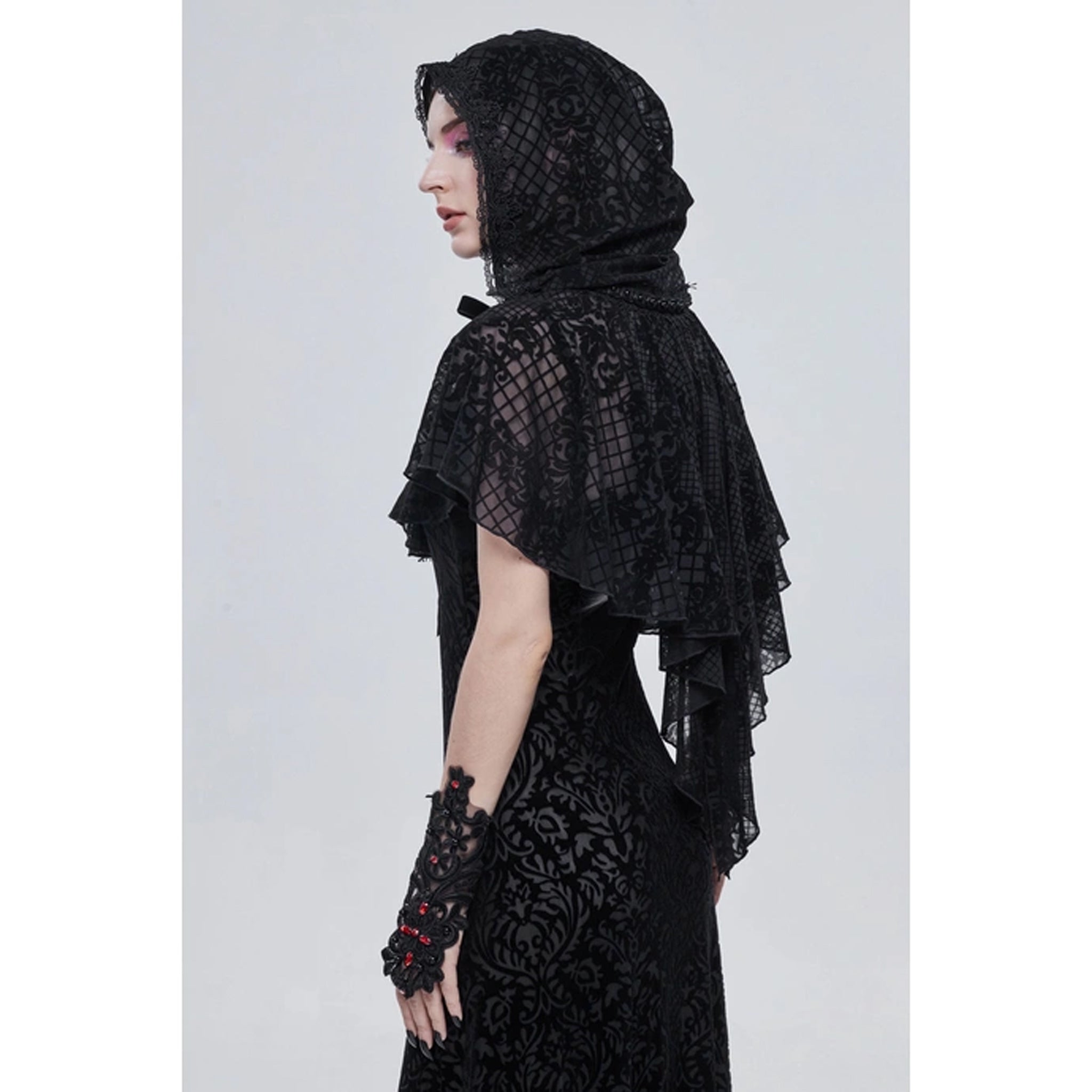 Velvet Mesh Hooded Caplet