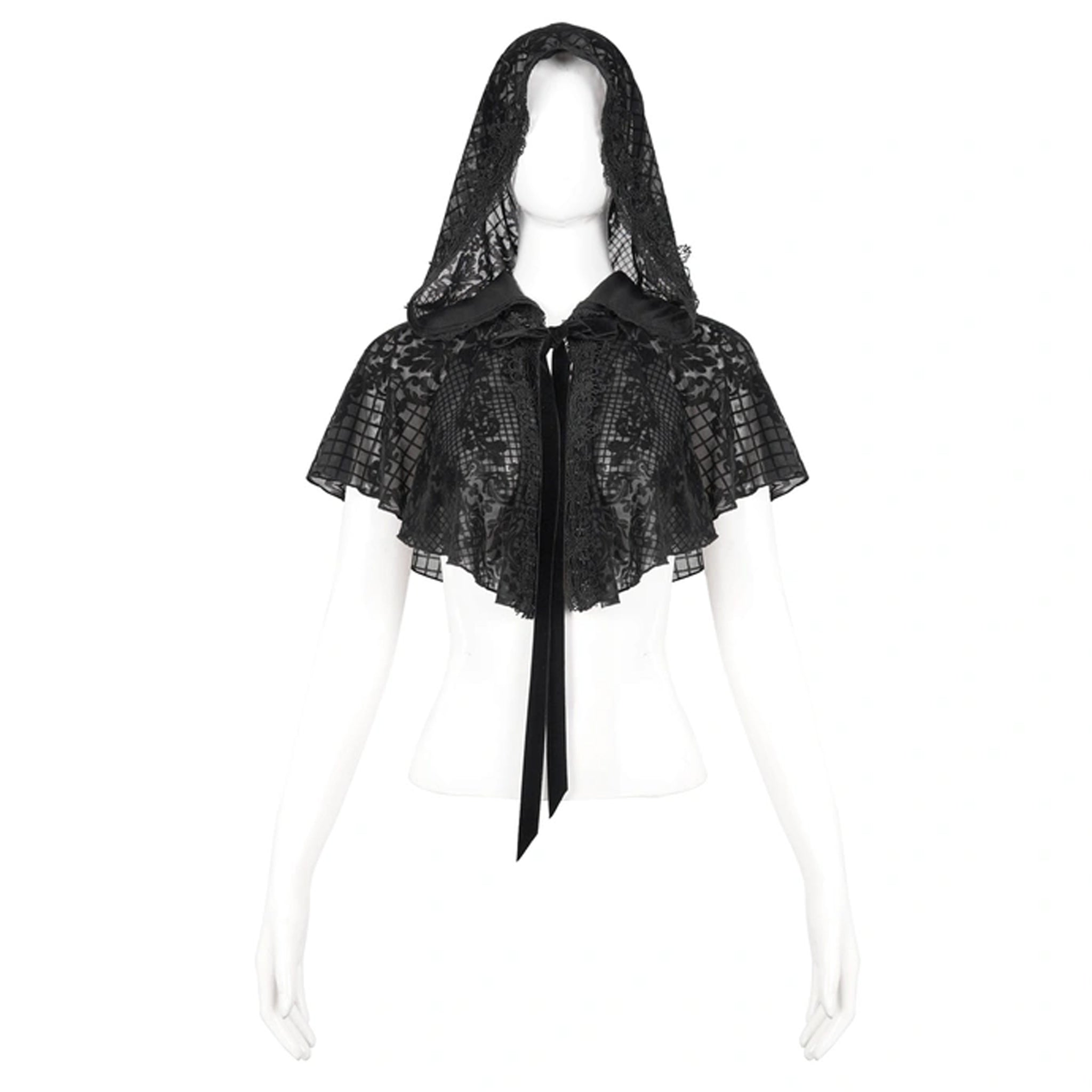 Velvet Mesh Hooded Caplet