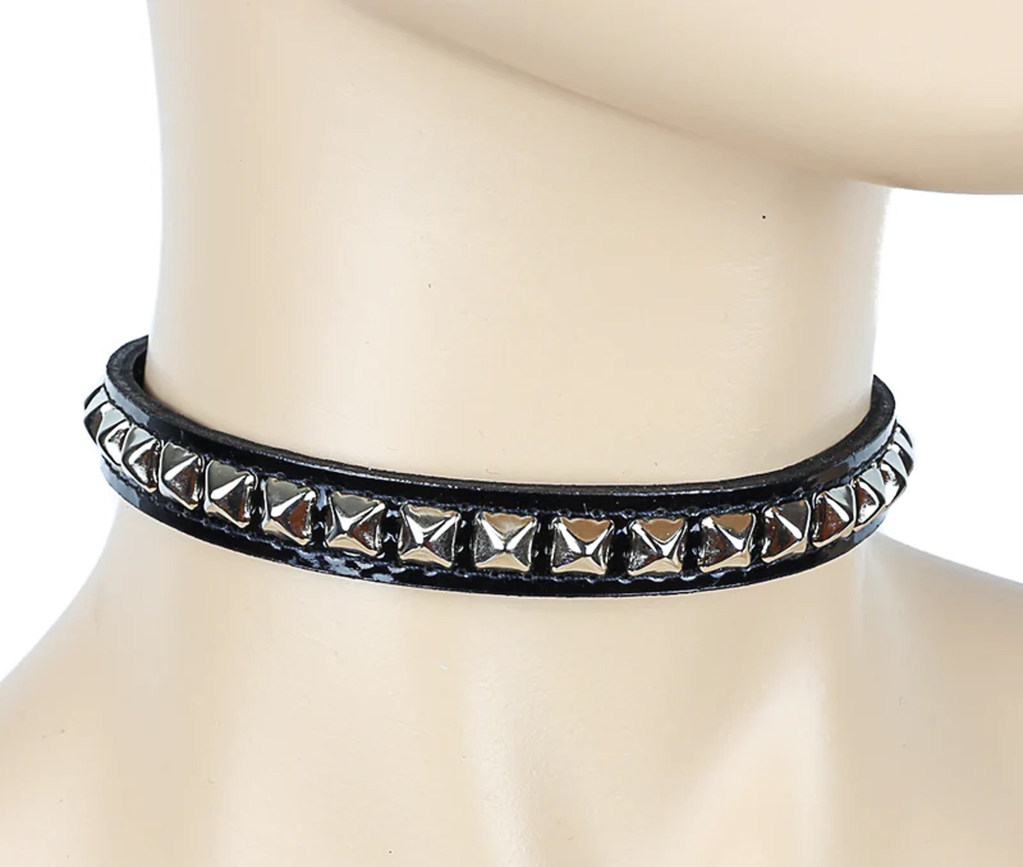 Patent Band Pyramid Stud Choker