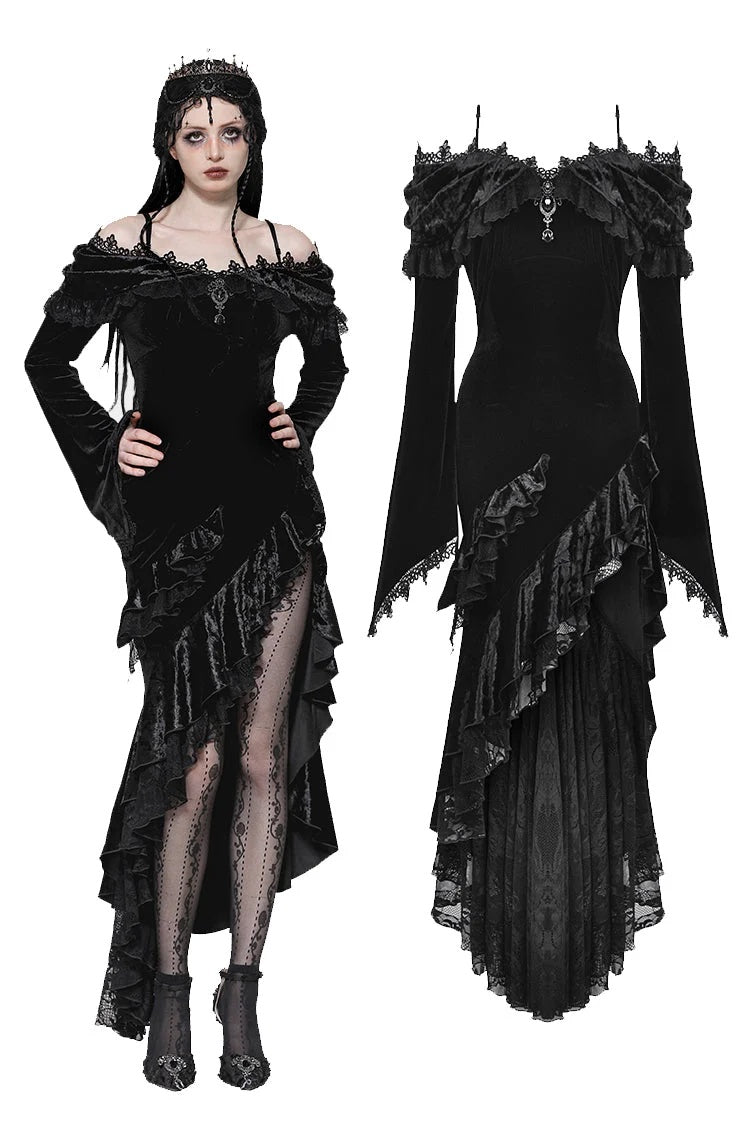 Off Shoulder Ruffle Velvet Dress