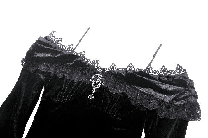 Off Shoulder Ruffle Velvet Dress