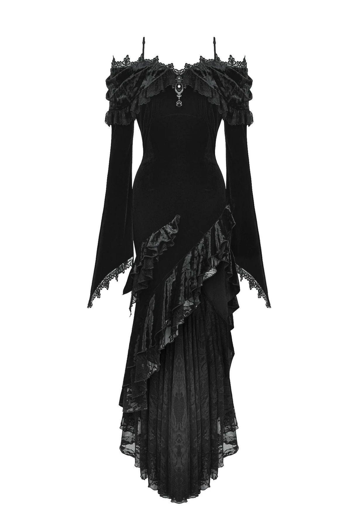 Off Shoulder Ruffle Velvet Dress