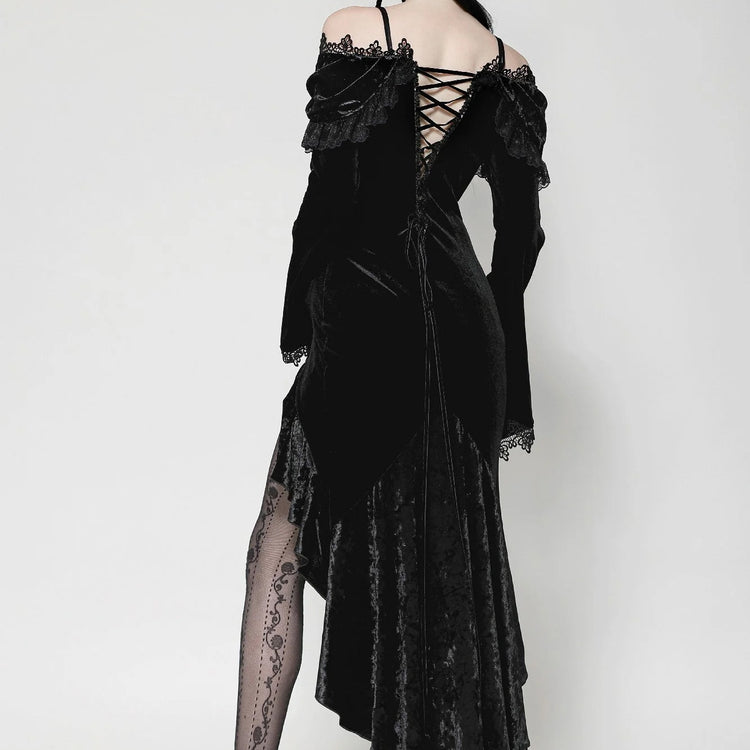 Off Shoulder Ruffle Velvet Dress