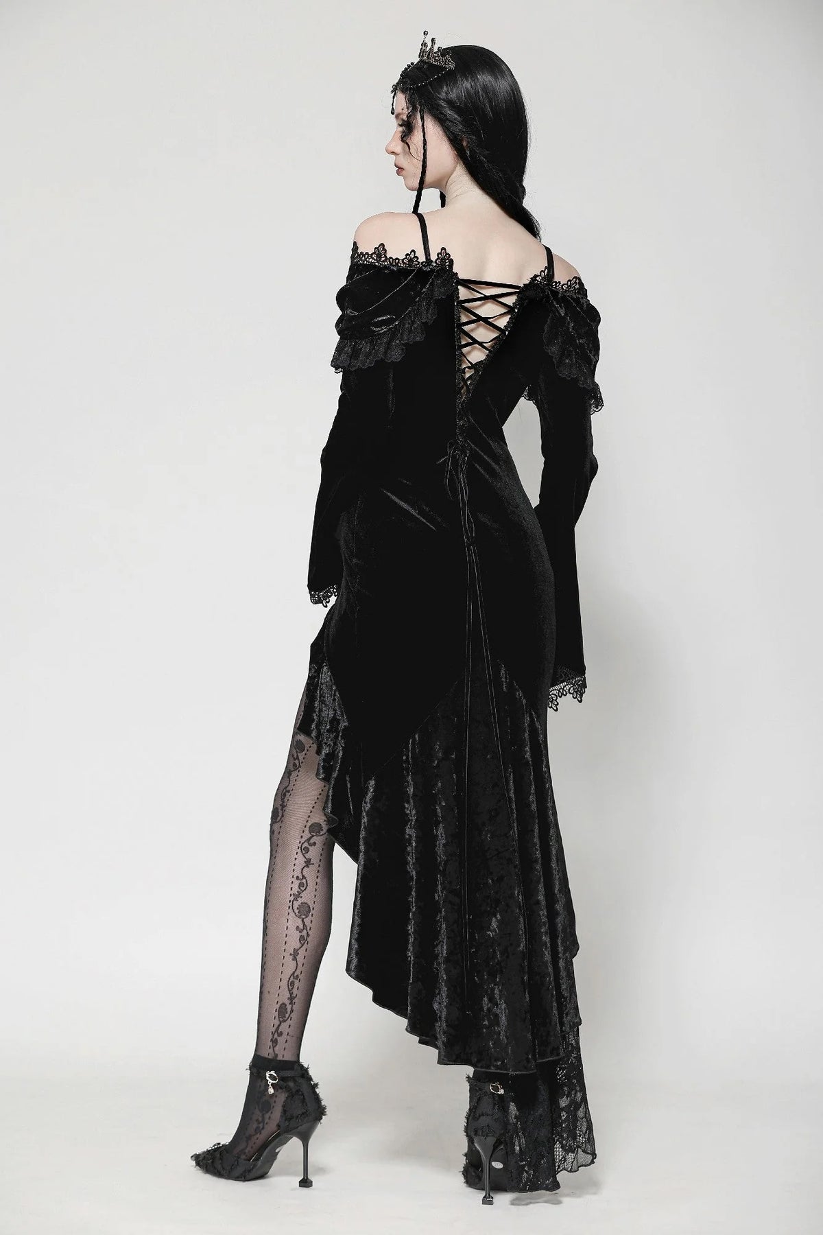Off Shoulder Ruffle Velvet Dress
