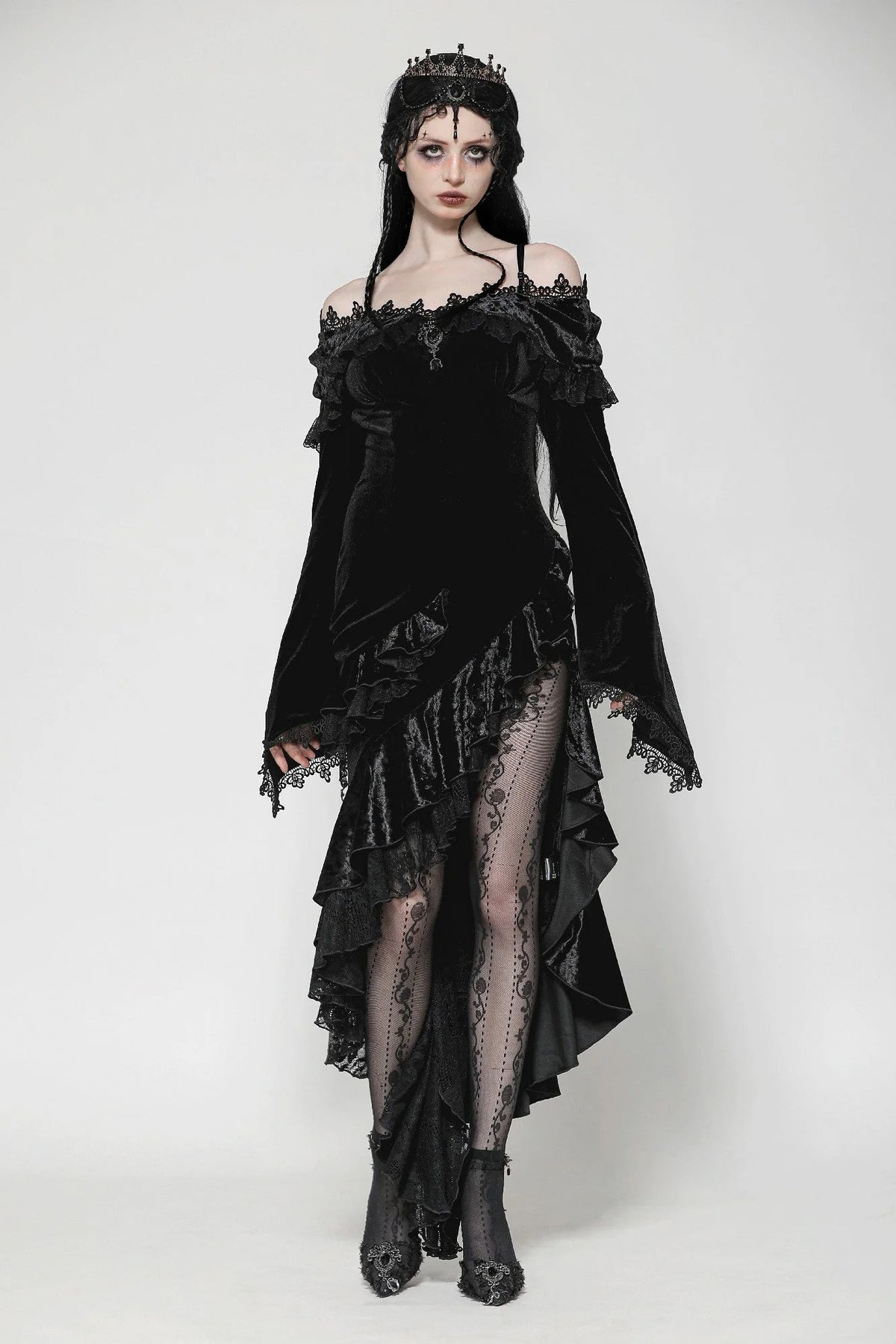 Off Shoulder Ruffle Velvet Dress