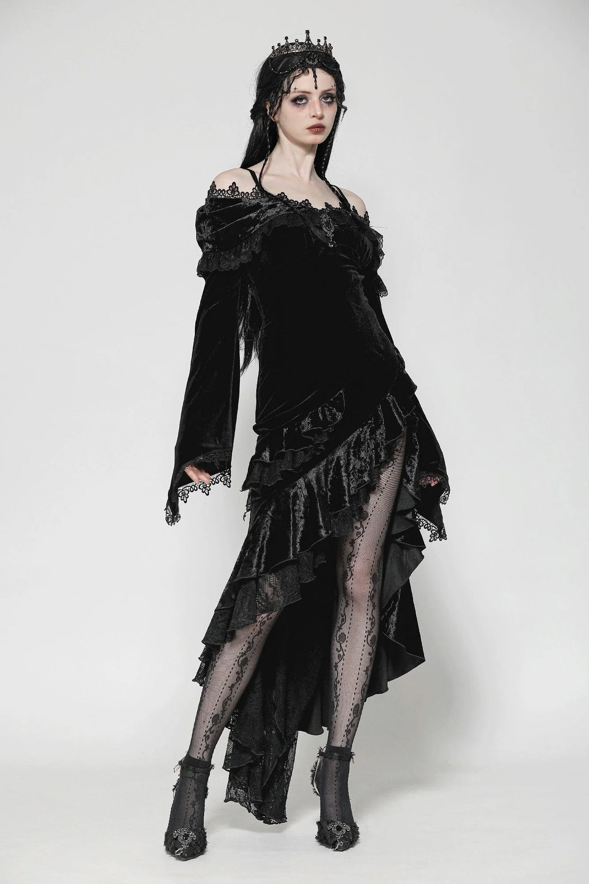 Off Shoulder Ruffle Velvet Dress