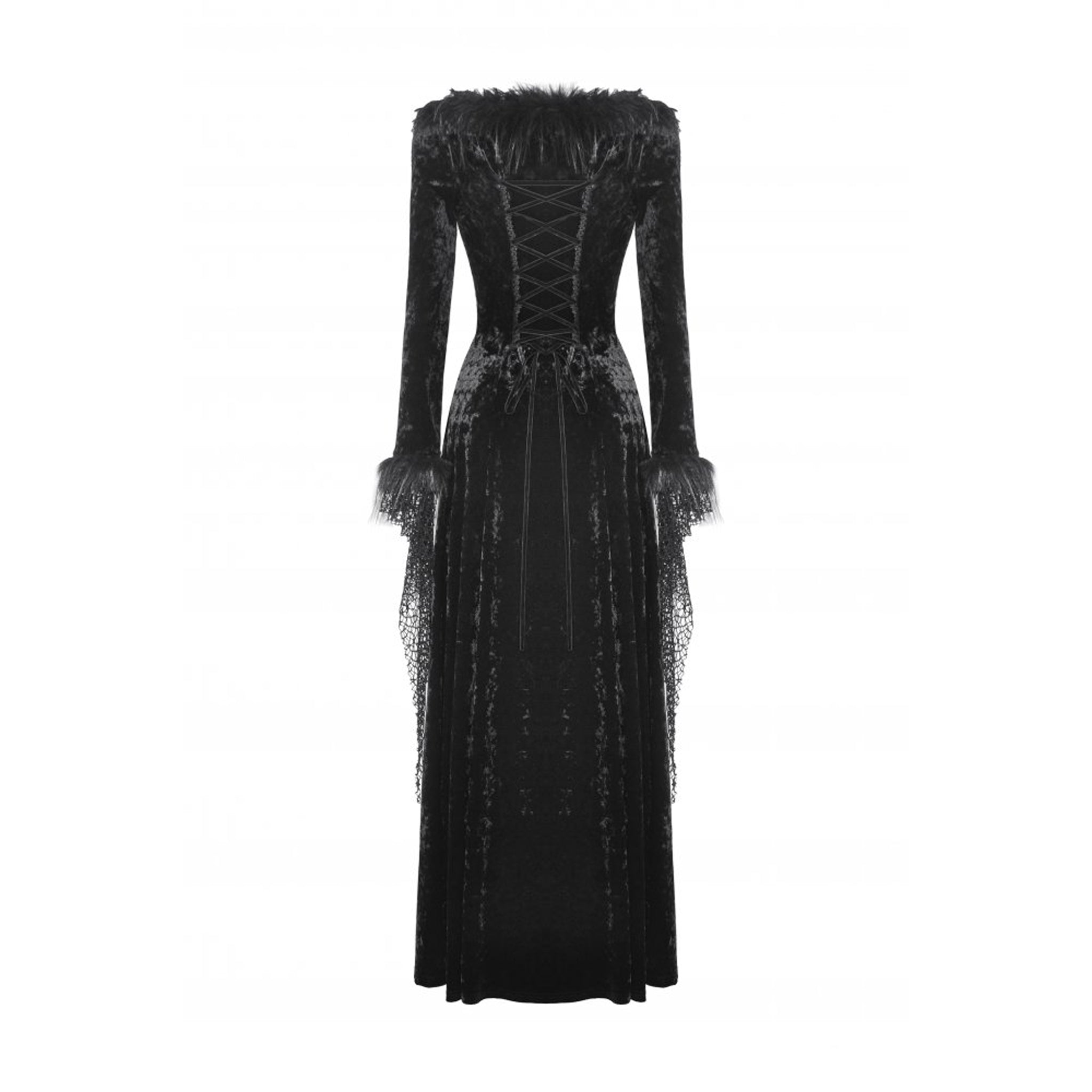 Fur Trim Velvet V Neck Dress