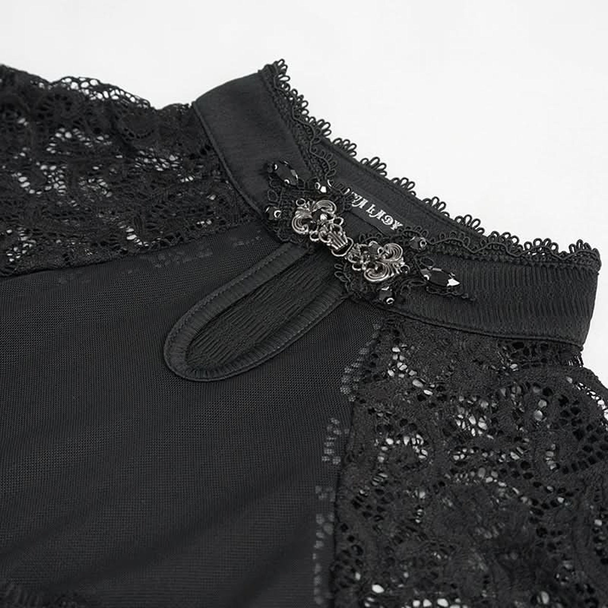 Clasp Neck Lace Trim Top