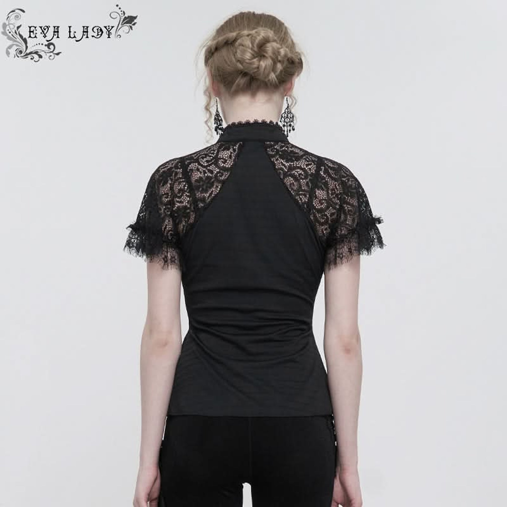 Clasp Neck Lace Trim Top