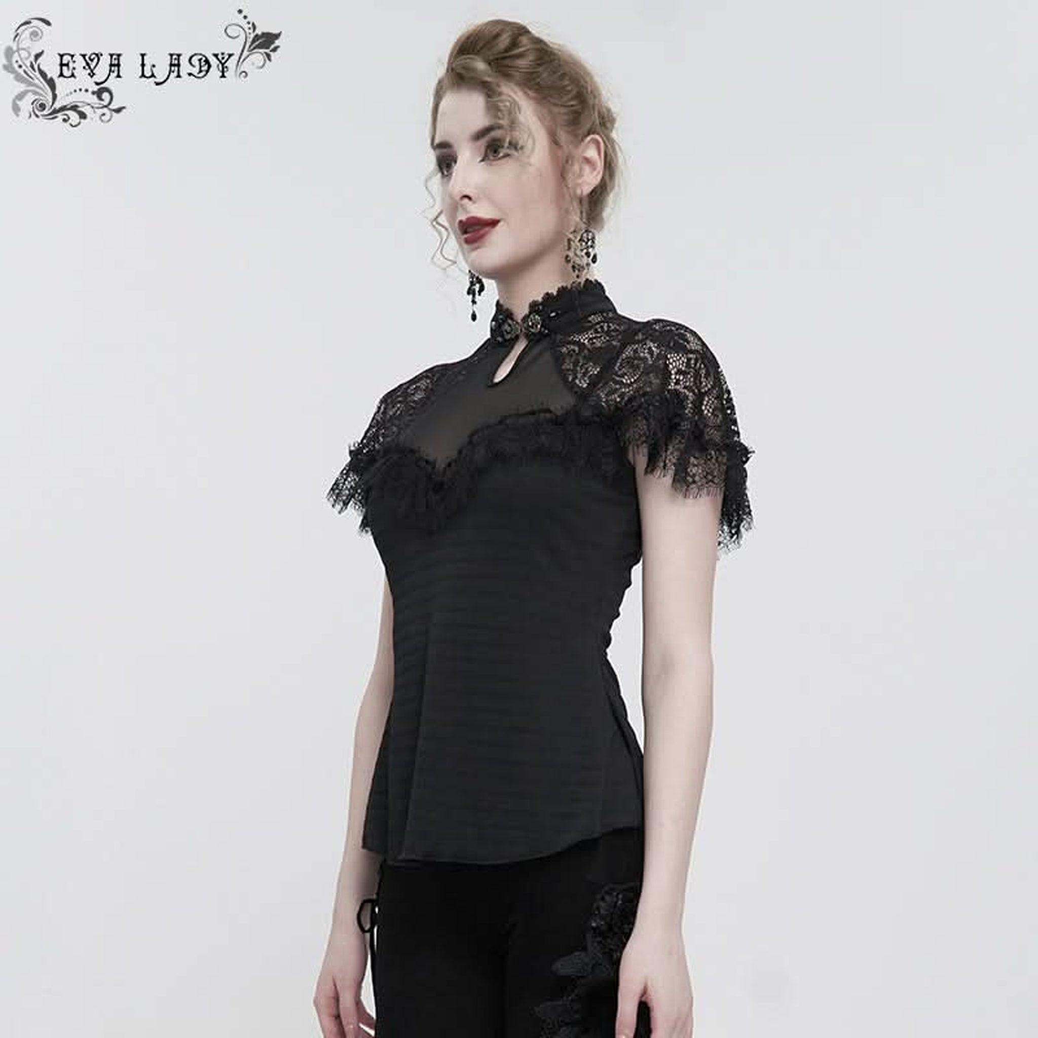 Clasp Neck Lace Trim Top