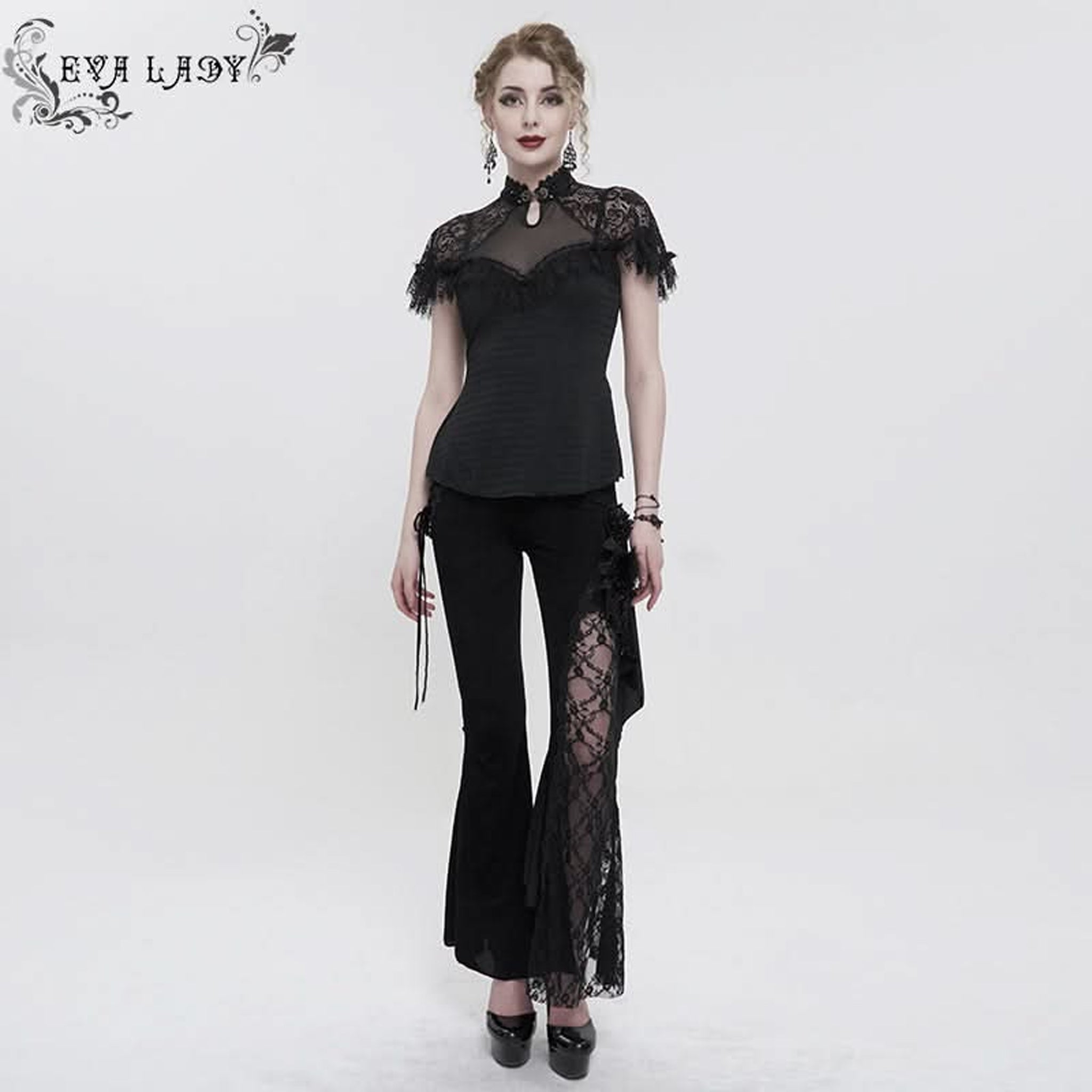 Clasp Neck Lace Trim Top