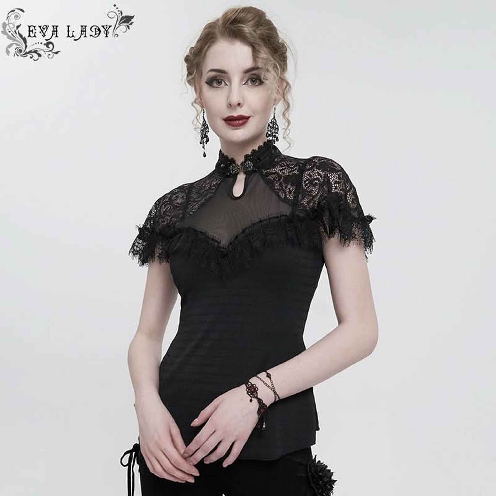 Clasp Neck Lace Trim Top