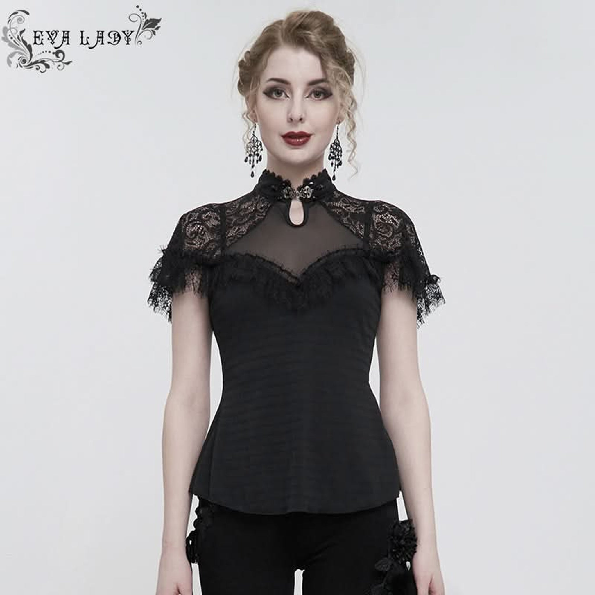 Clasp Neck Lace Trim Top