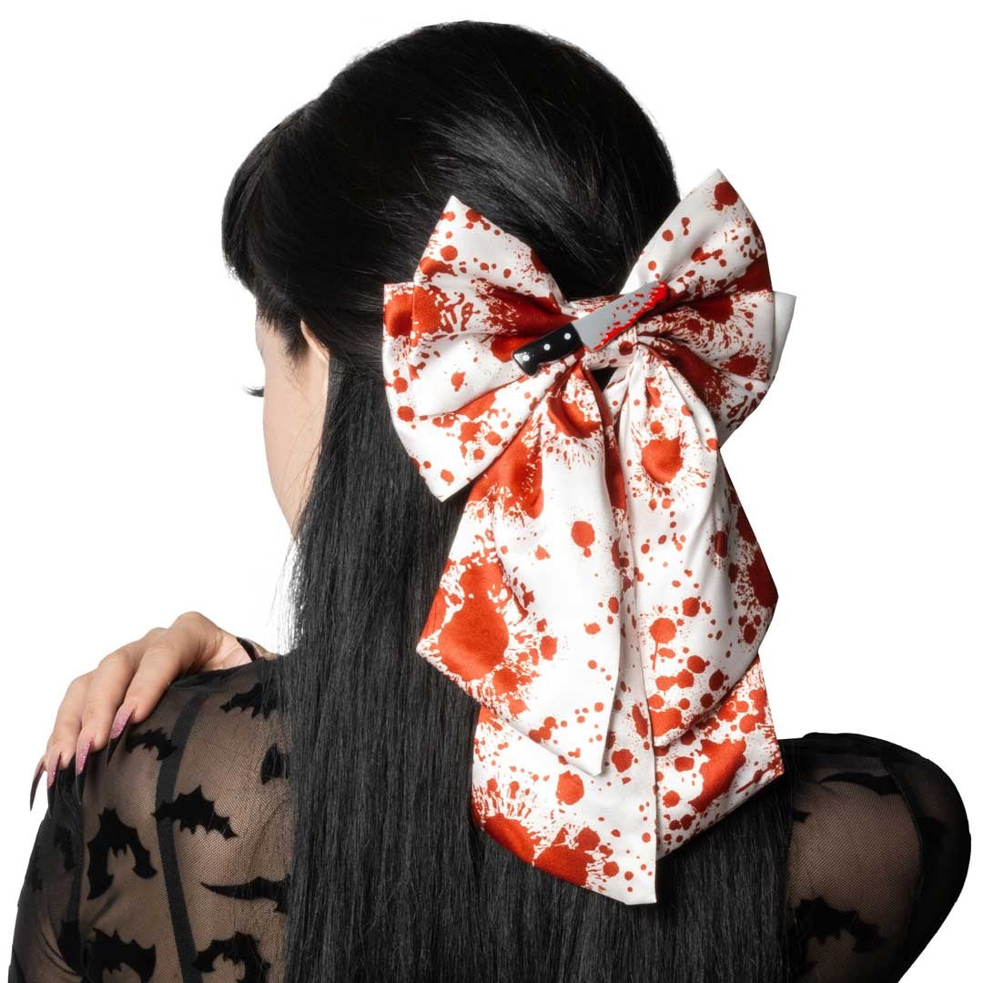 Blood Splatter Knife Satin Hair Bow