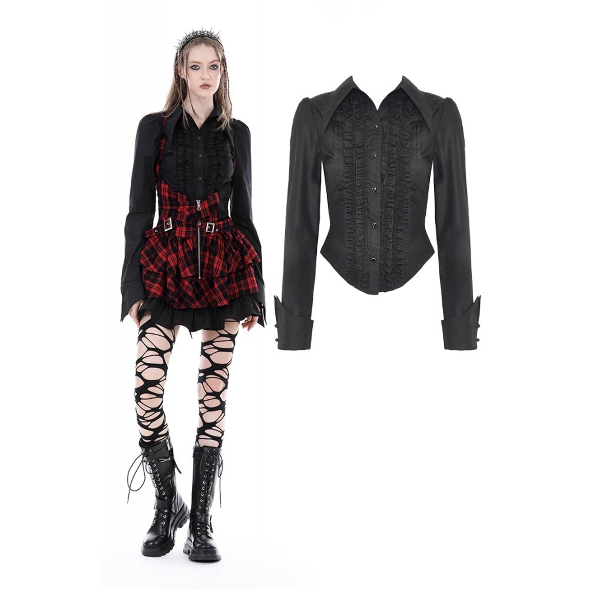 Gothic Black Ruffle Blouse
