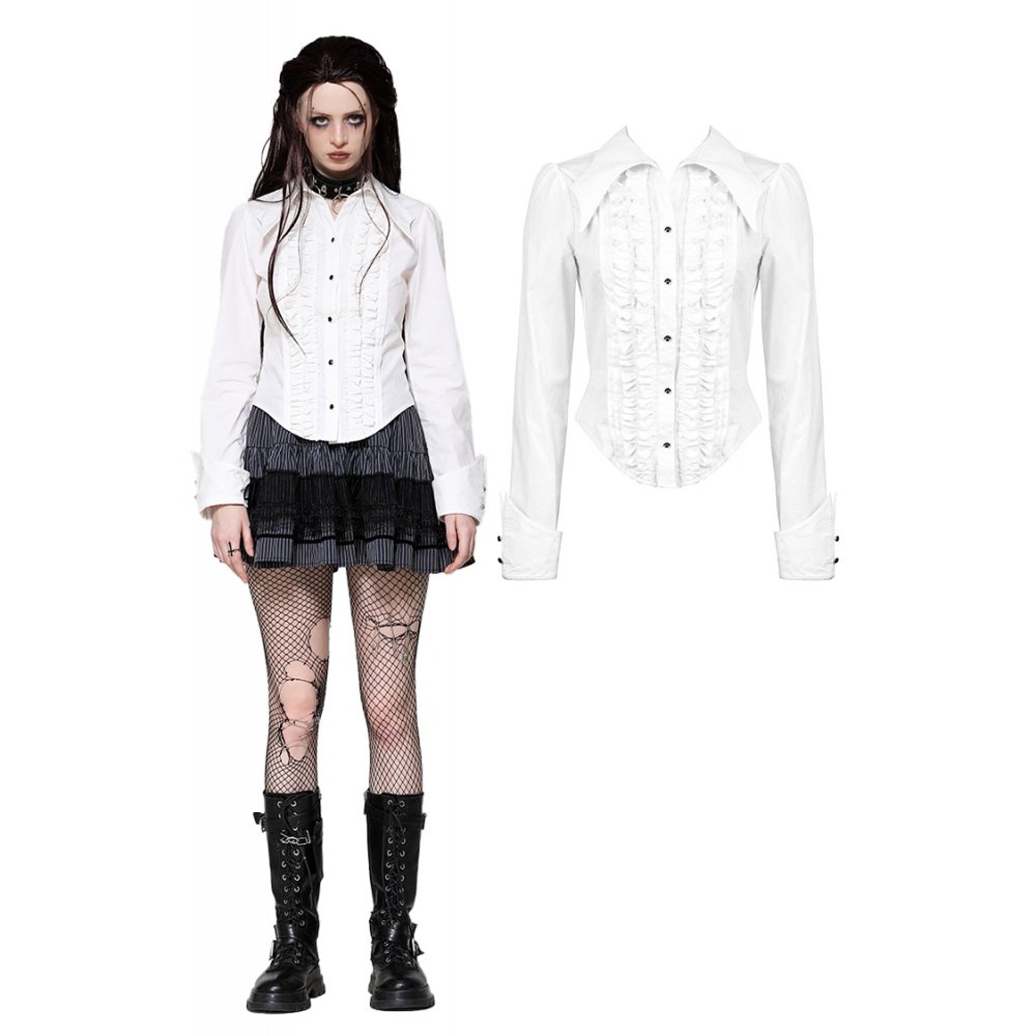 Gothic White Ruffle Blouse