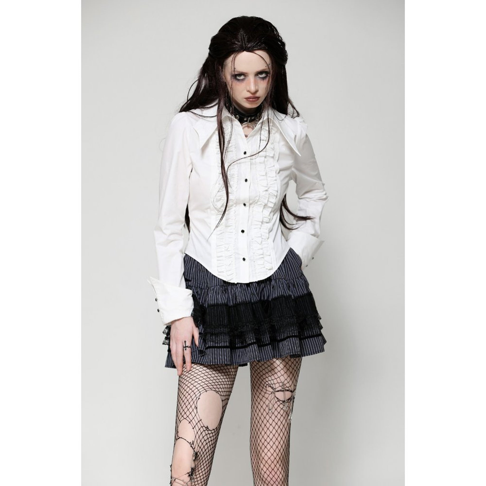 Gothic White Ruffle Blouse