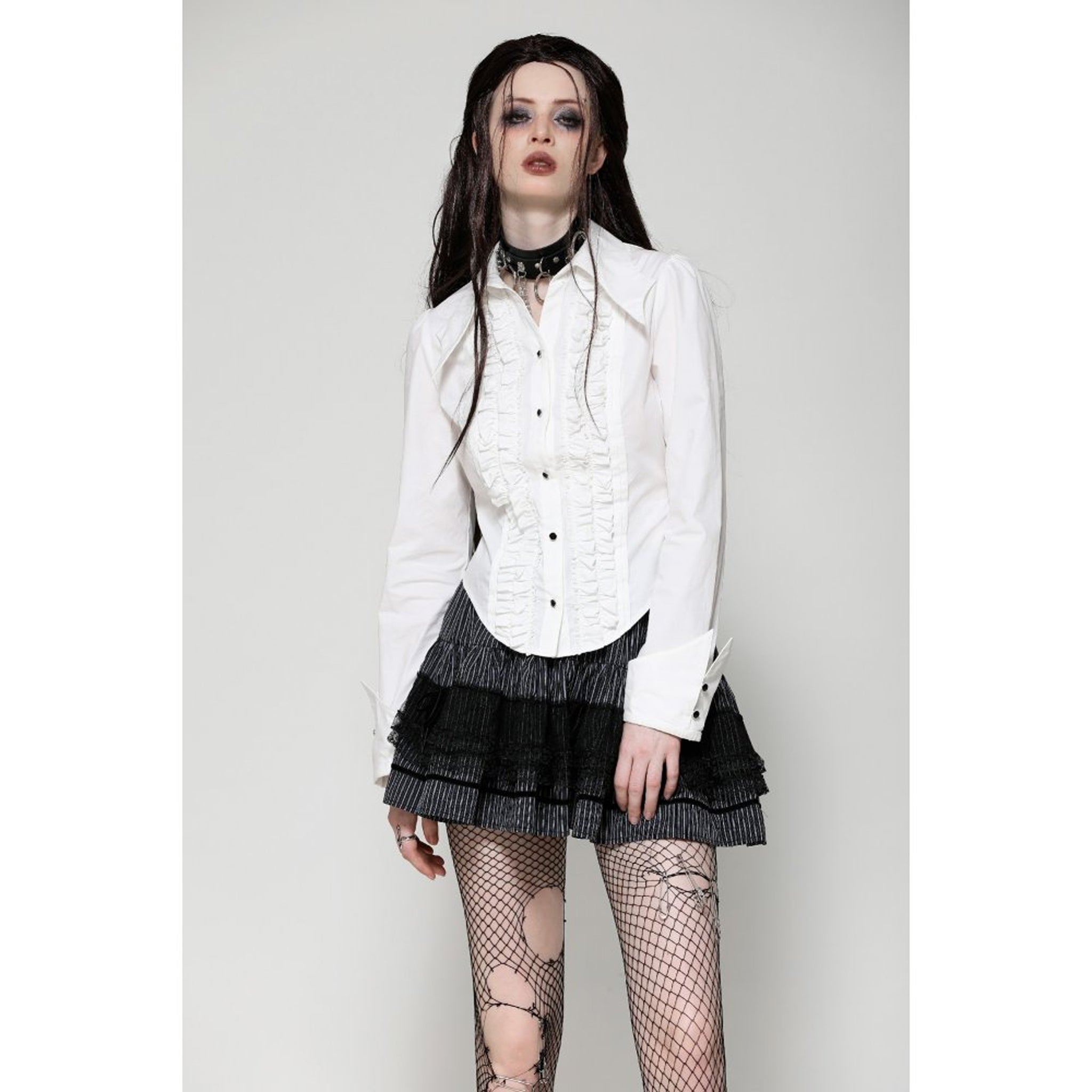 Gothic White Ruffle Blouse