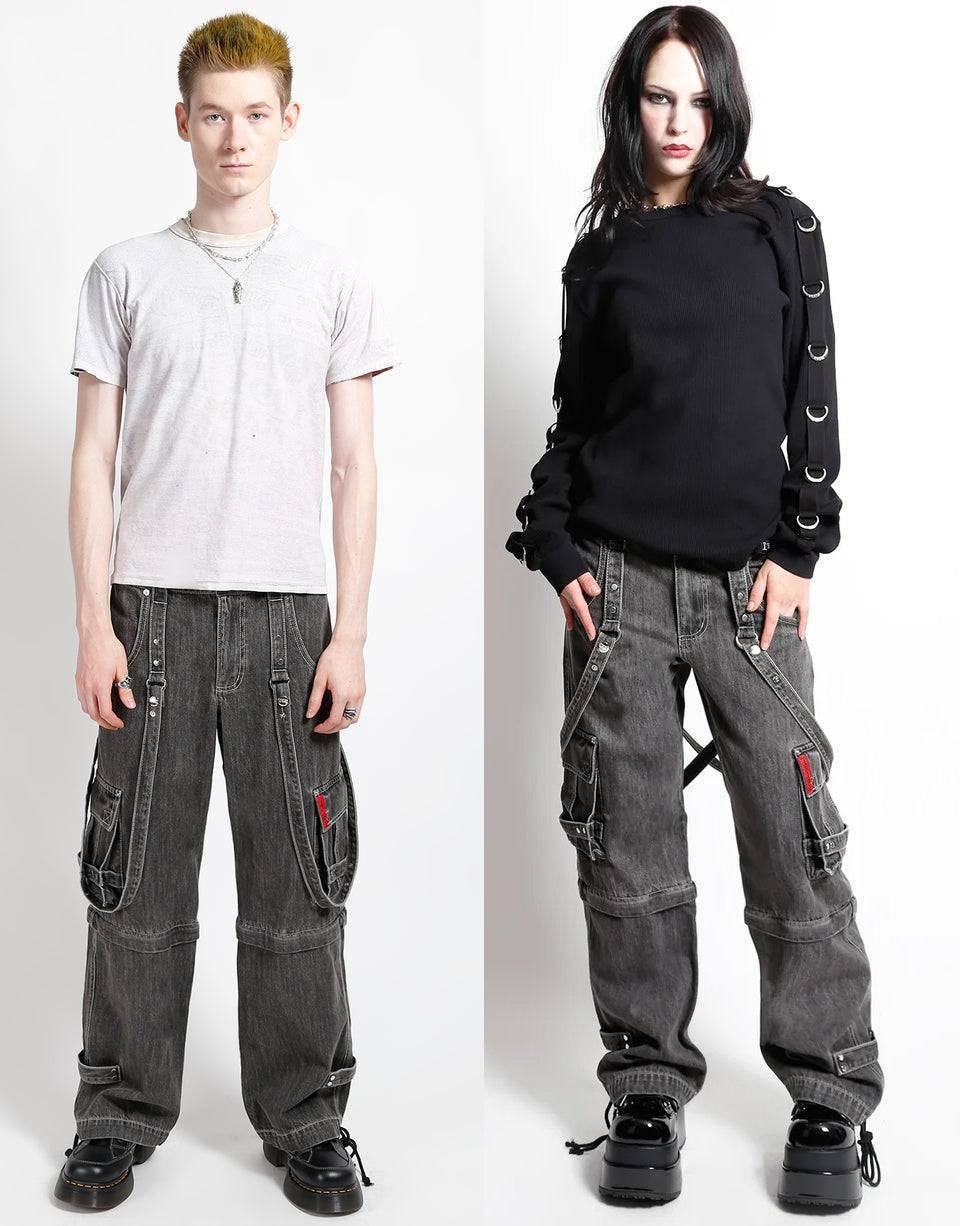 Zip Off Crush Cargo Pant -Black Denim