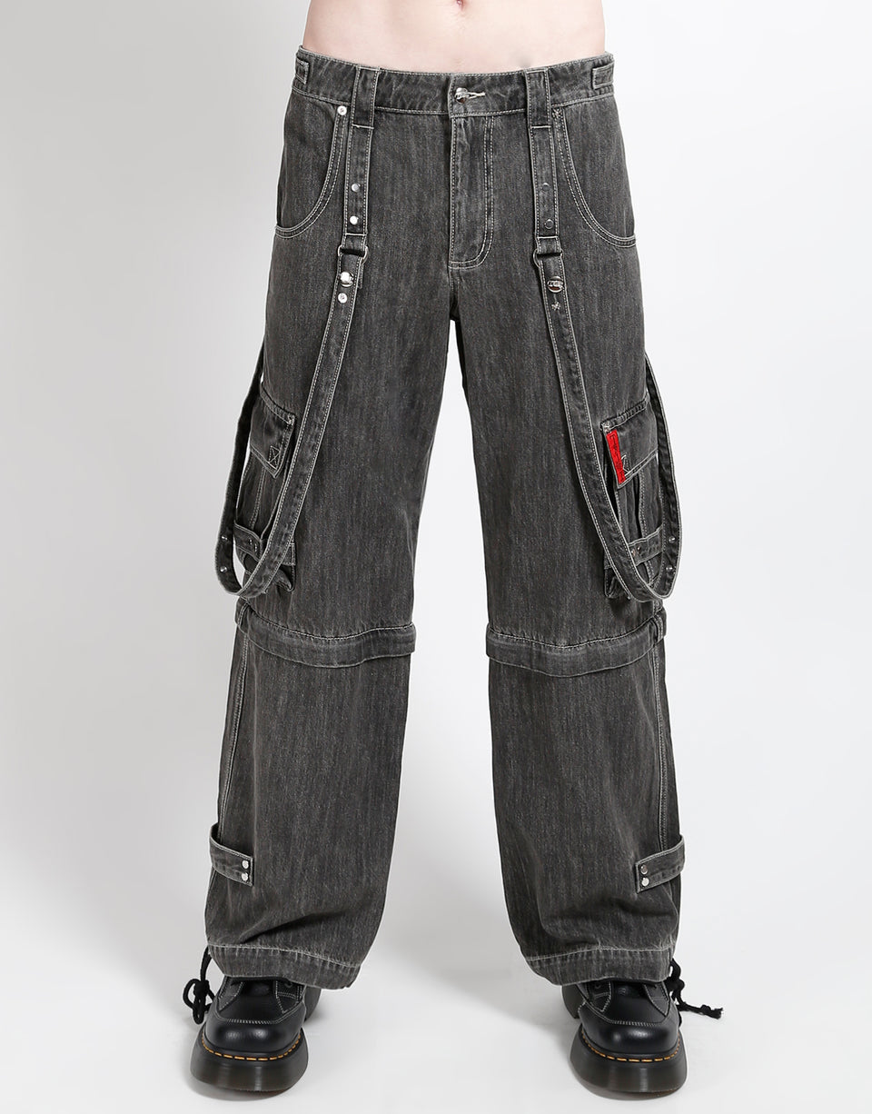 Zip Off Crush Cargo Pant -Black Denim