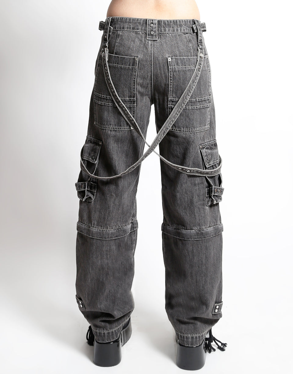 Zip Off Crush Cargo Pant -Black Denim