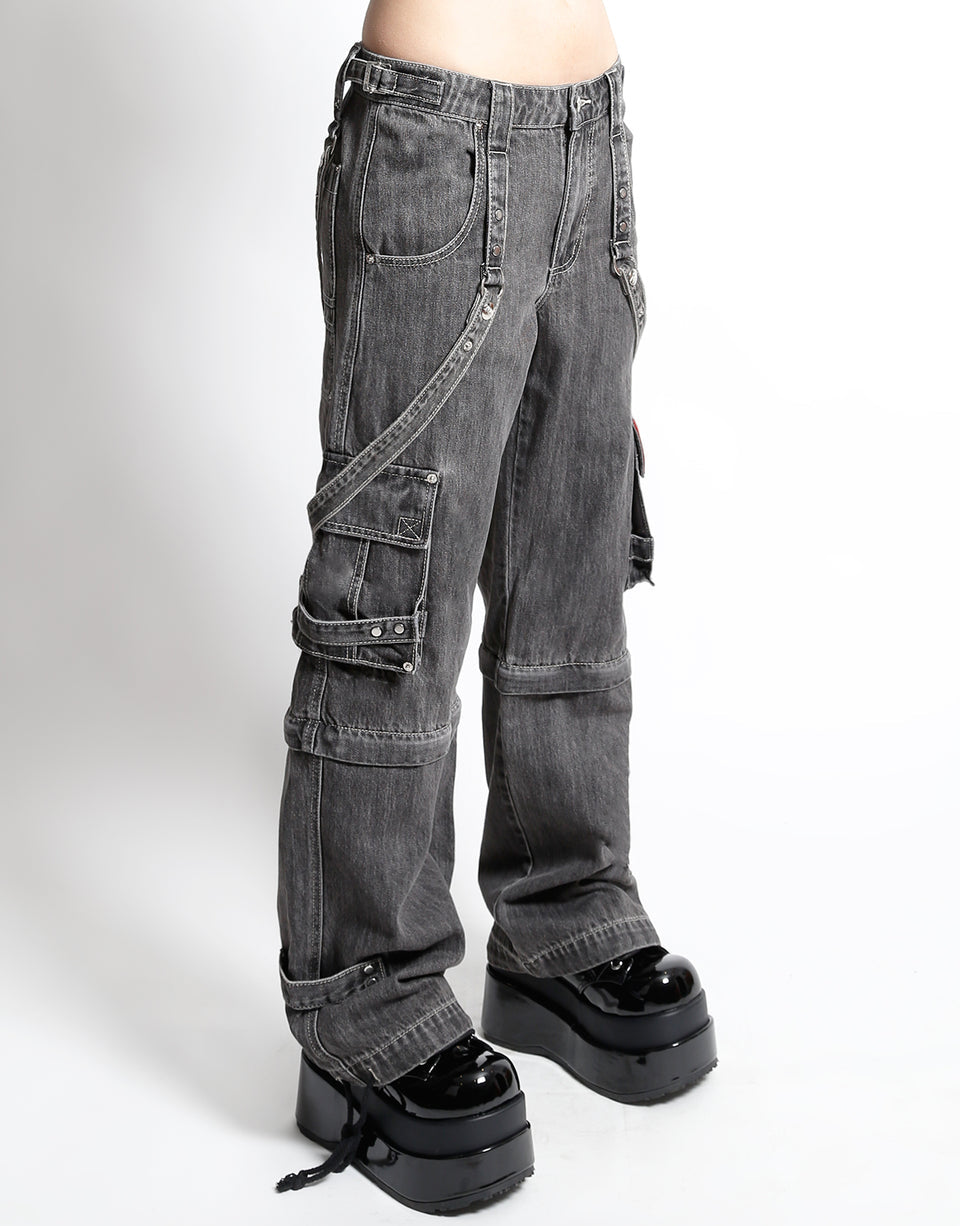 Zip Off Crush Cargo Pant -Black Denim