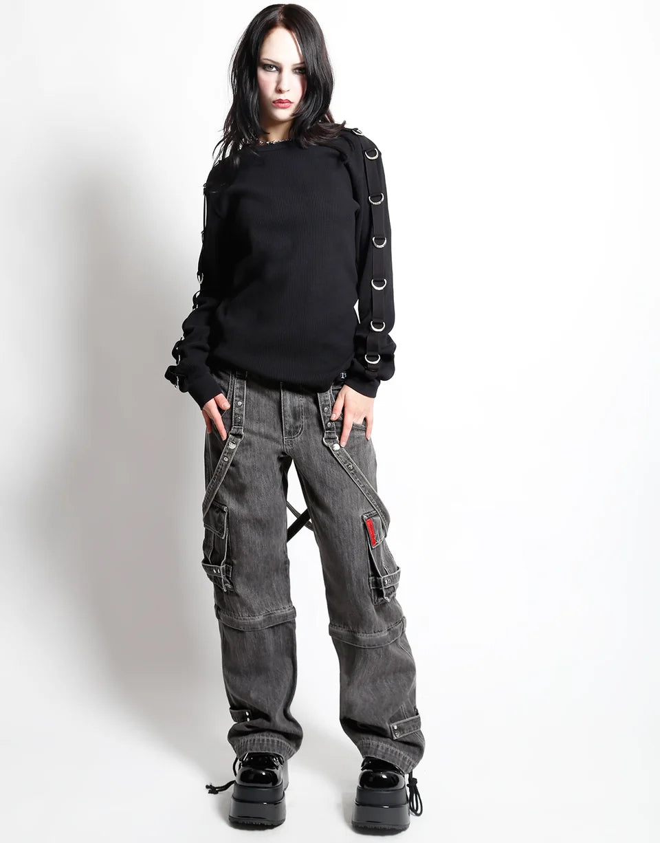 Zip Off Crush Cargo Pant -Black Denim