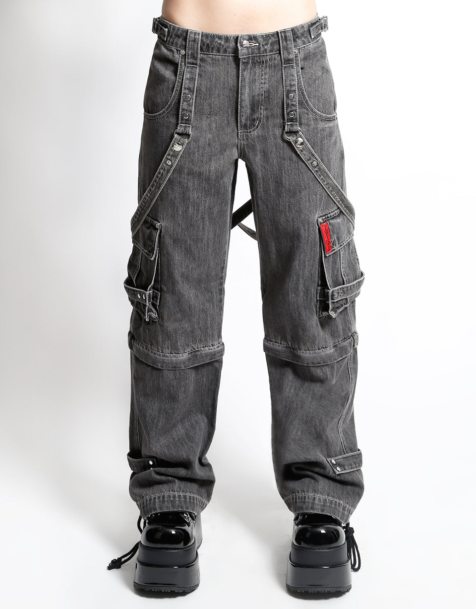 Zip Off Crush Cargo Pant -Black Denim