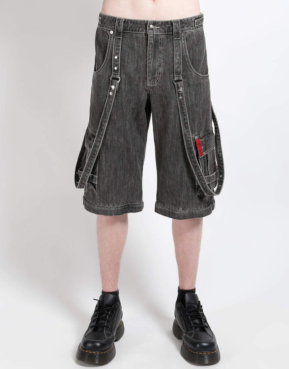 Zip Off Crush Cargo Pant -Black Denim