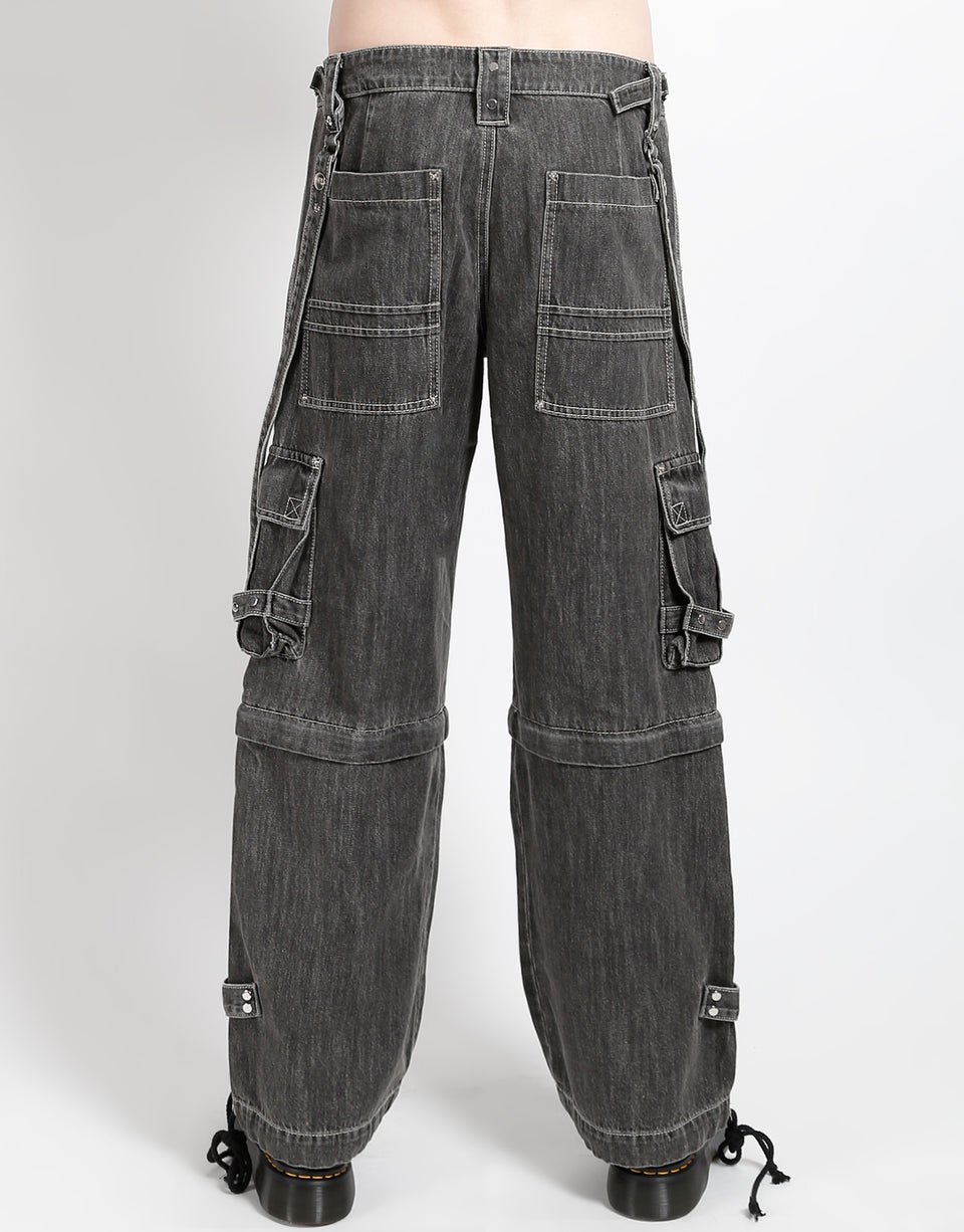 Zip Off Crush Cargo Pant -Black Denim