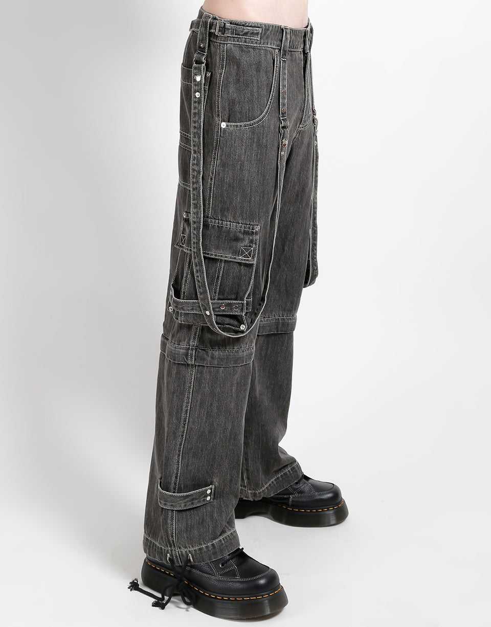 Zip Off Crush Cargo Pant -Black Denim