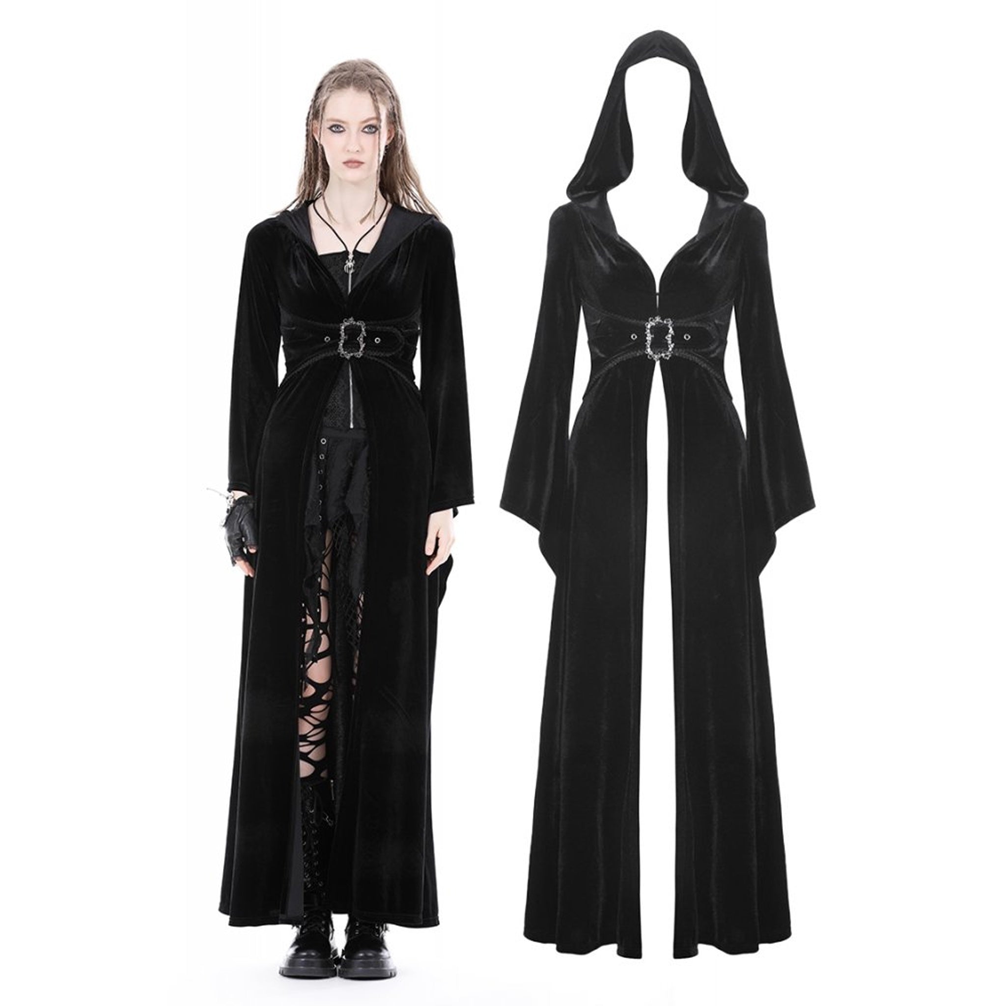 Hooded Velvet Long Coat