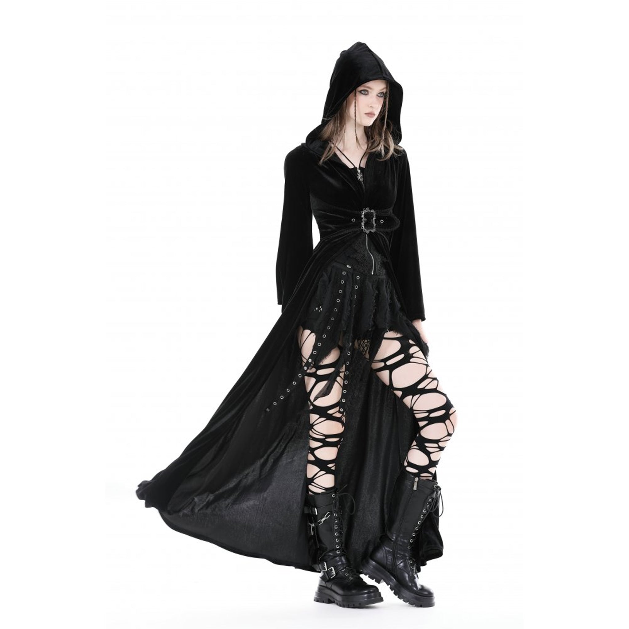 Hooded Velvet Long Coat